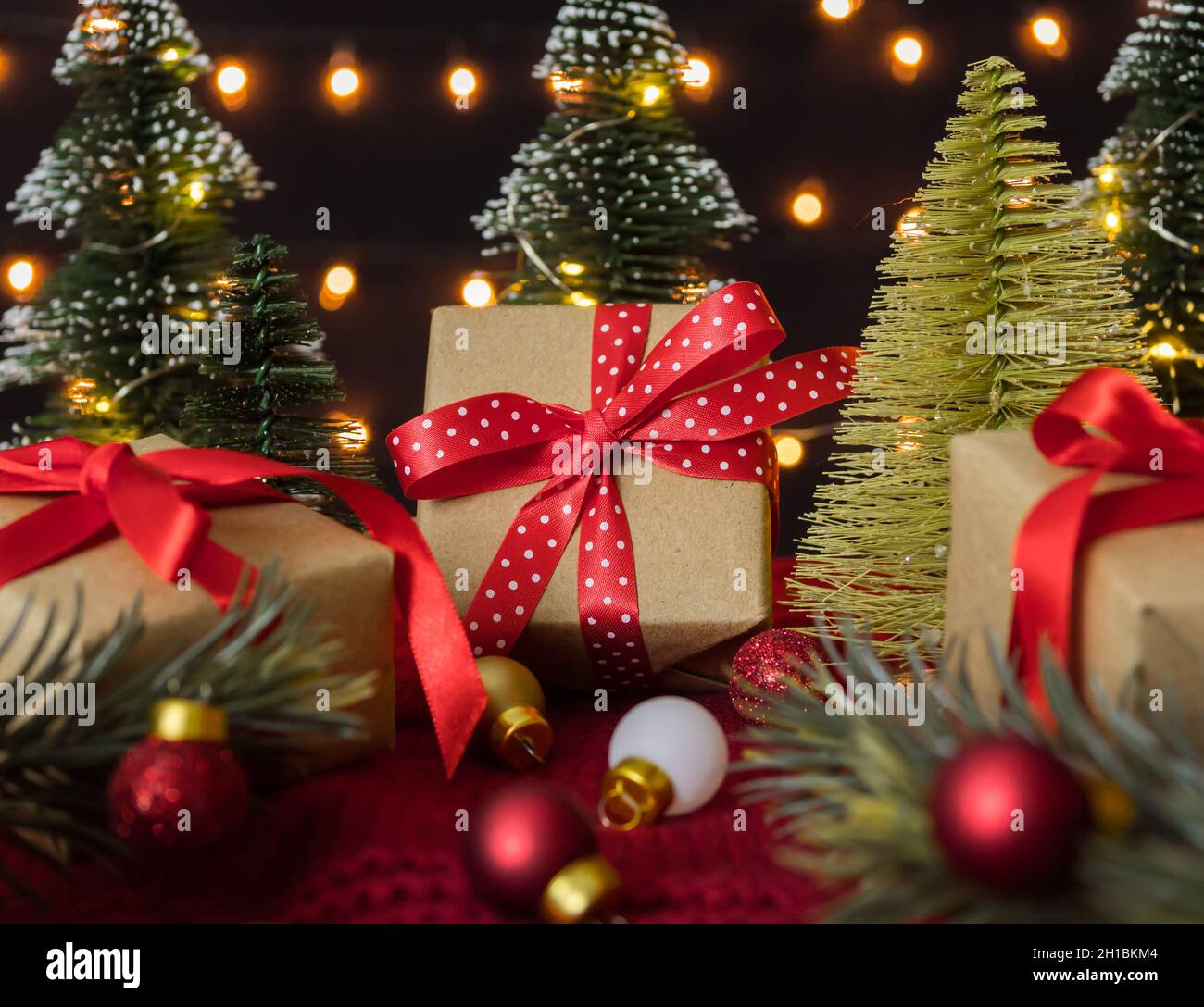 Beautiful gift boxes and decoration for christmas celebrate background. Stock Photo