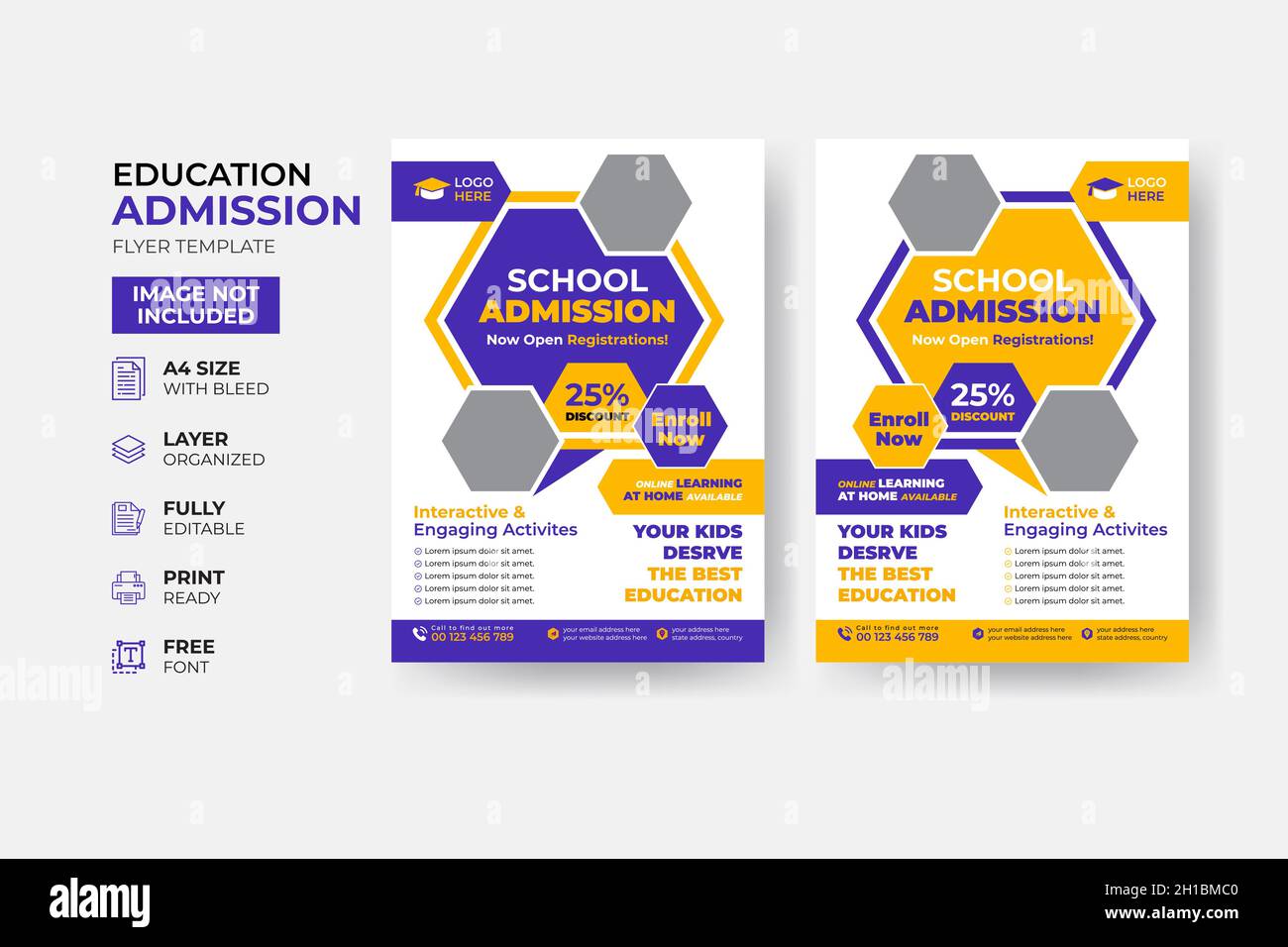 Kids back to school education admission flyer poster layout template ...