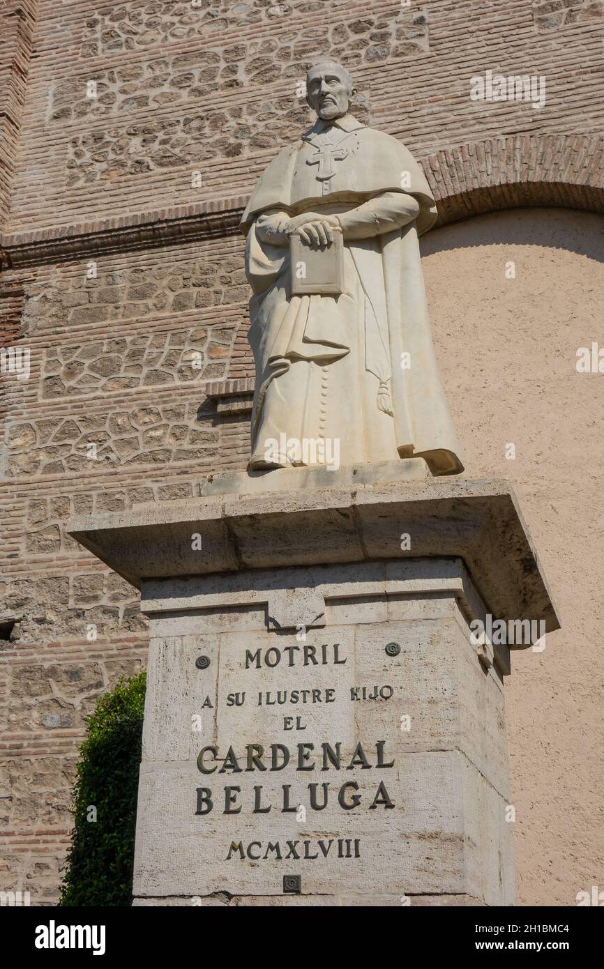 Spain, Andalusia, Motril, Encarnacion church & Cardinal Belluga statue Stock Photo