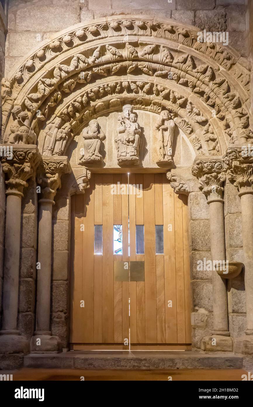 Spain, Galicia, Santiago de Compostela, cathedral, Door of Santa Maria la Antigua de la Corticela chapel Stock Photo