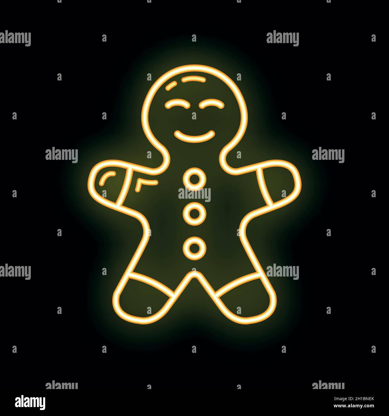 Concept happy new year, merry christmas gingerbread man icon, neon glow xmas label holiday winter time flat vector illustration, isolated symbol on wh Stock Vector