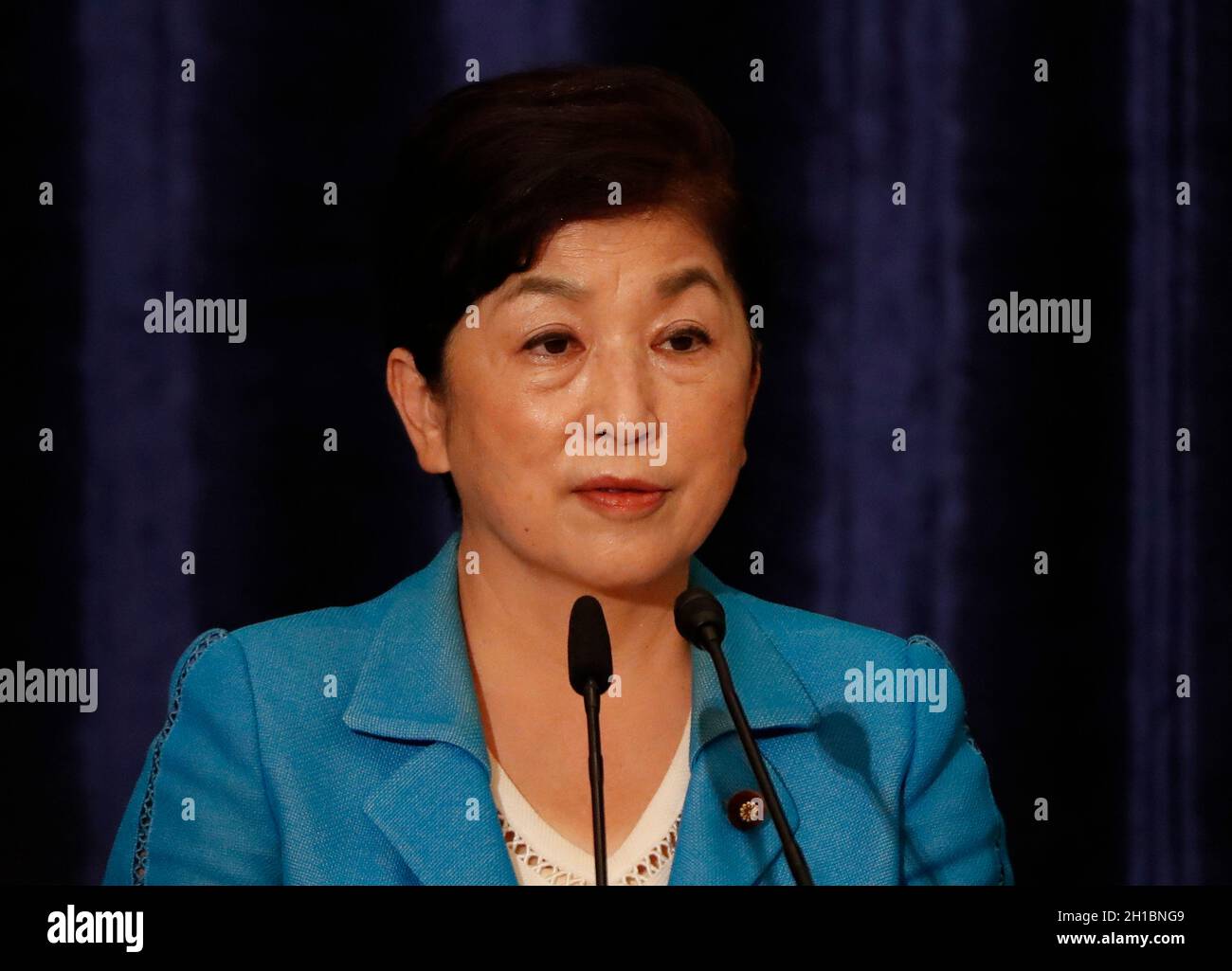 Tokyo, Japan. 18th Oct, 2021. The Social Democratic Party head Mizuho Fukushima attends a debate session with other leaders of Japan's main political parties, ahead of October 31, 2021 lower house election, at the Japan National Press Club in Tokyo, Japan October 18, 2021. (Photo by Issei Kato/SOPA Images/Sipa USA) Credit: Sipa USA/Alamy Live News Stock Photo