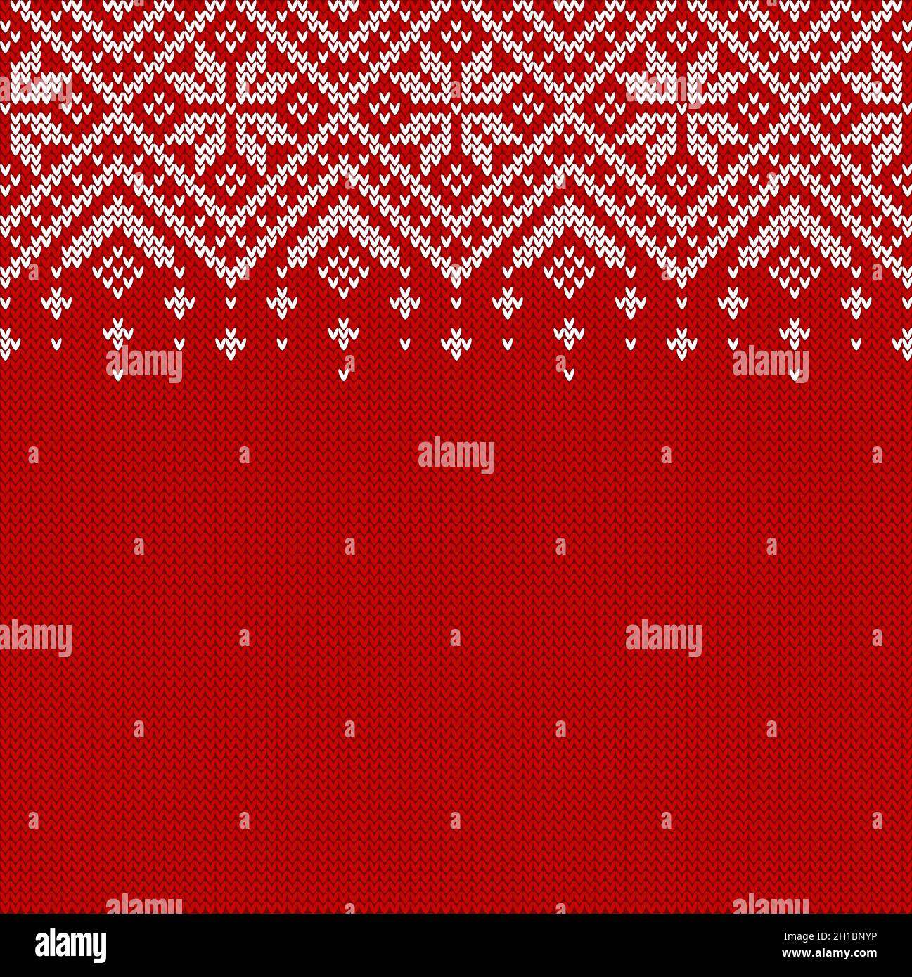 Knitted background with copyspace. Red and white sweater pattern for Christmas, New Year or winter design. Scandinavian border ornament Stock Vector