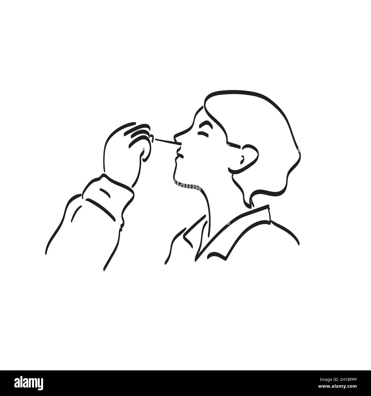 closeup doctor with ppe suit making nasal swab test on woman