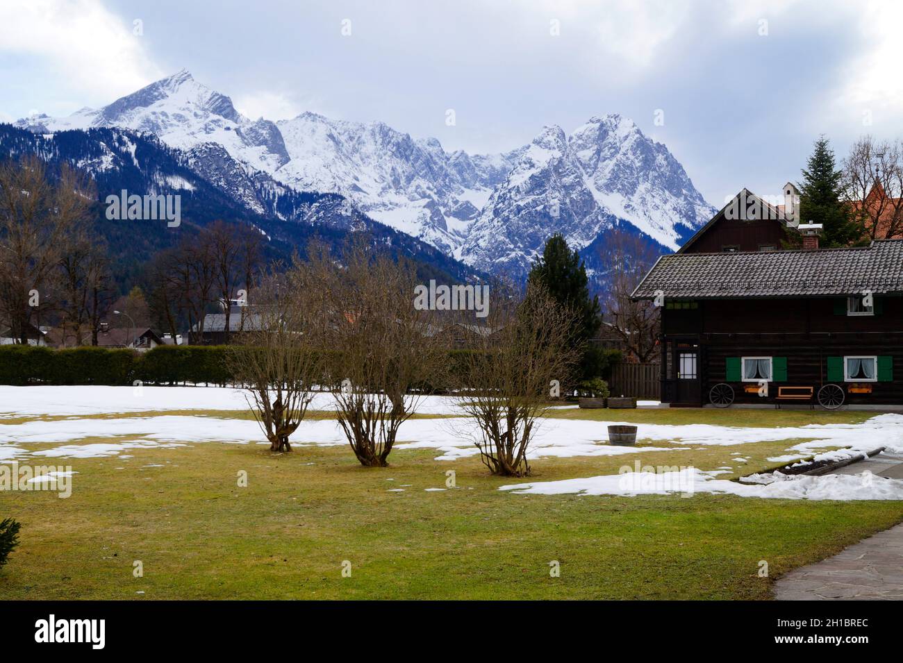 Scenic wintery Garmisch-Partenkirchen in the Alps in Bavaria (Germany) Stock Photo