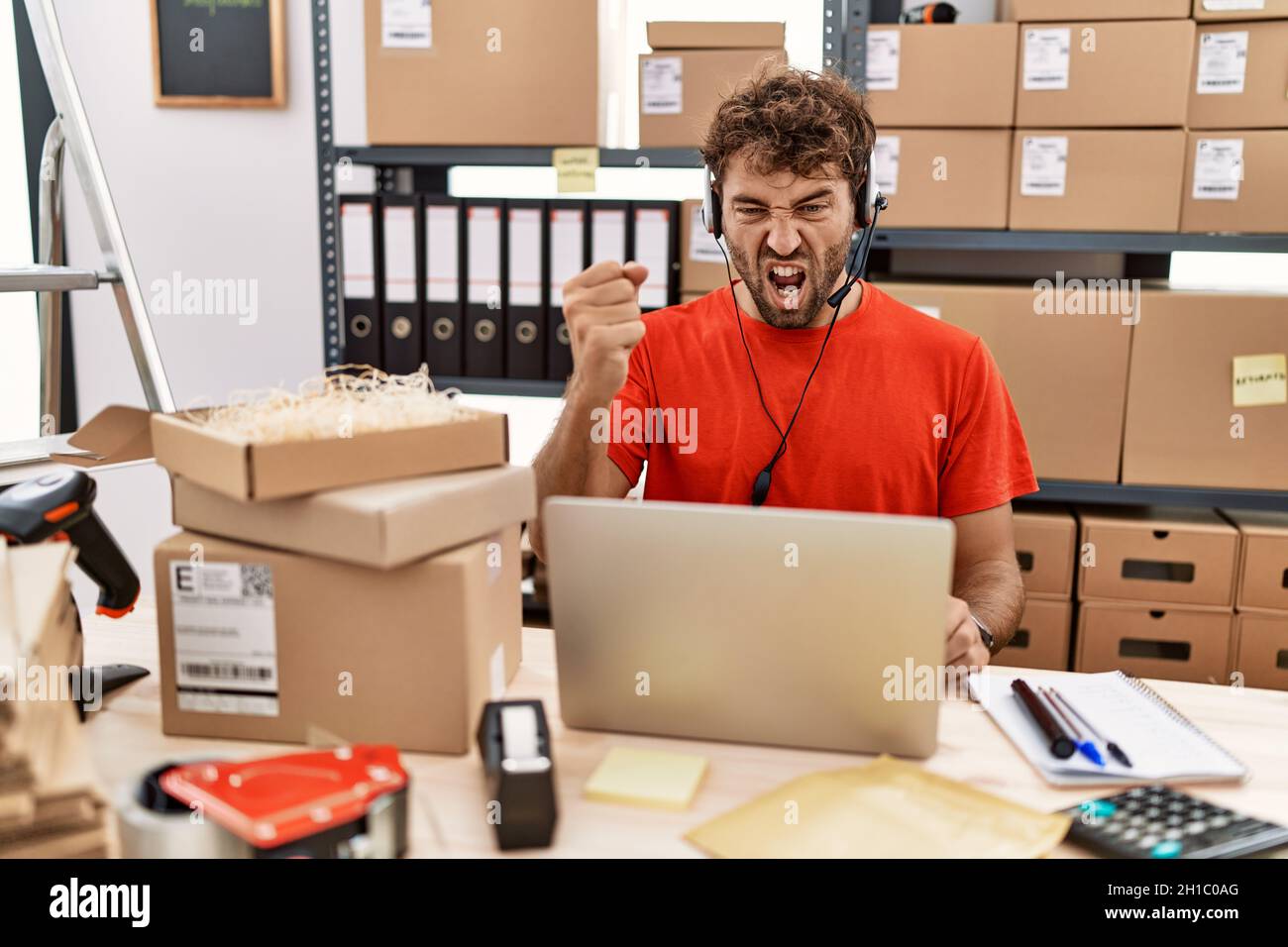 Angry man working support center hi-res stock photography and images ...