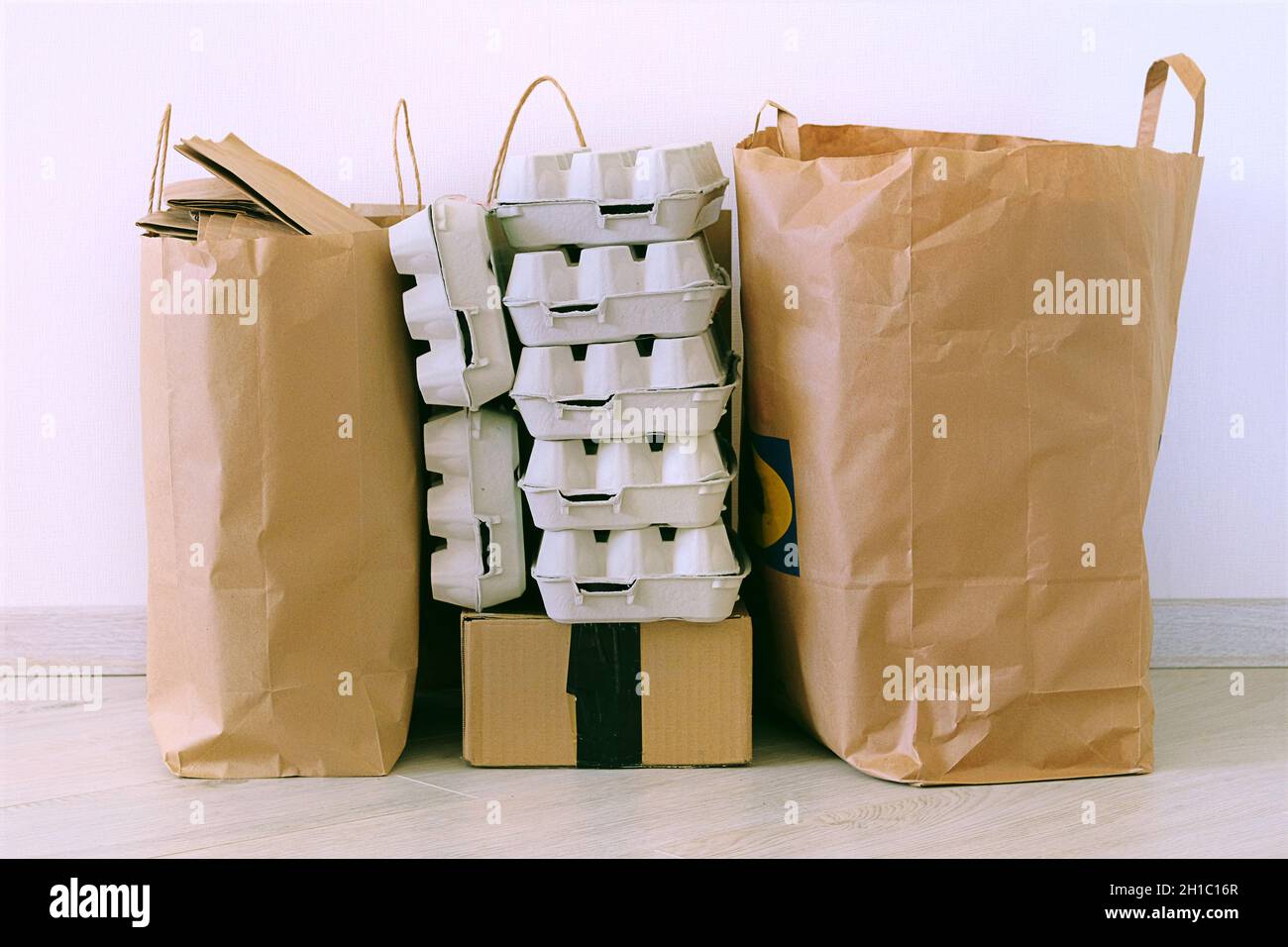 Paper and cardboard prepared for recycling. Recyclable materials. Waste