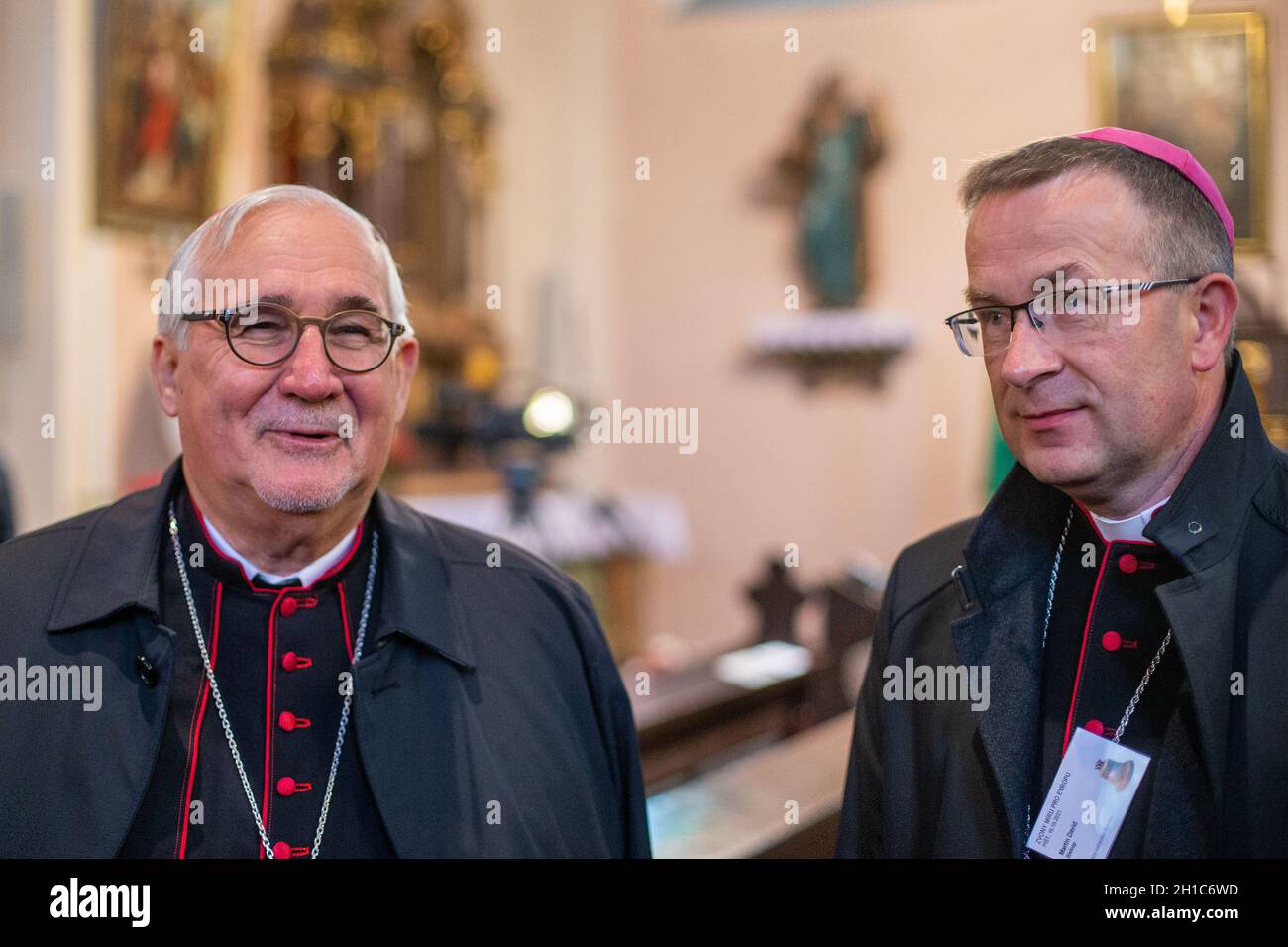 A bell the Nazis seized in Pist, north Moravia,  returns to Czechia, October 16, 2021 as a symbol of peace within a project of bells' return which started in Grotzingen, Germany. At left is bishop of Rottenburg-Stuttgart Dr. Gebhard Furst.   (CTK Photo/Vladimir Prycek) Stock Photo