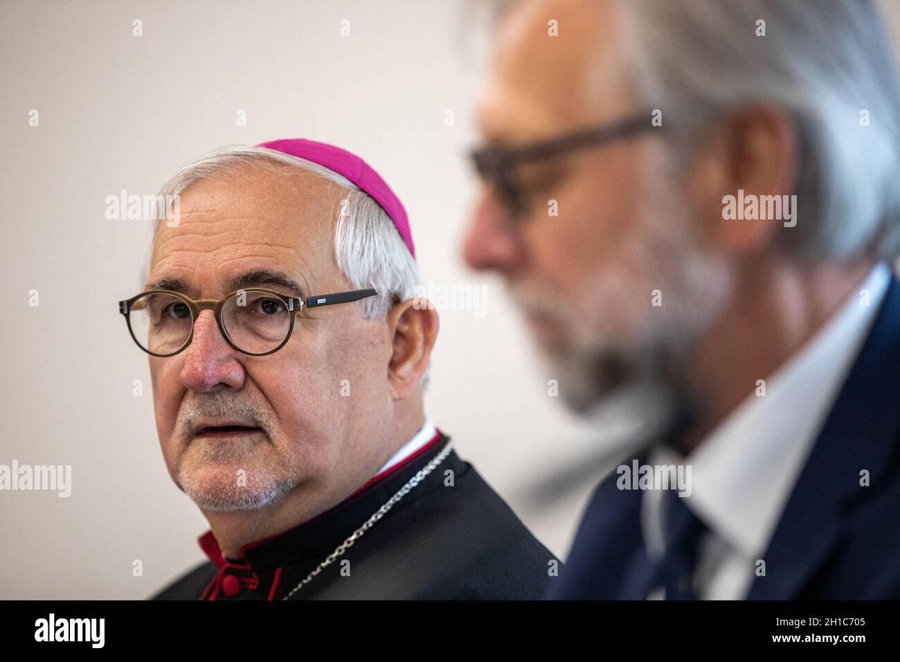 A bell the Nazis seized in Pist, north Moravia,  returns to Czechia, October 16, 2021 as a symbol of peace within a project of bells' return which started in Grotzingen, Germany.  At left is bishop of Rottenburg-Stuttgart Dr. Gebhard Furst.  (CTK Photo/Vladimir Prycek) Stock Photo