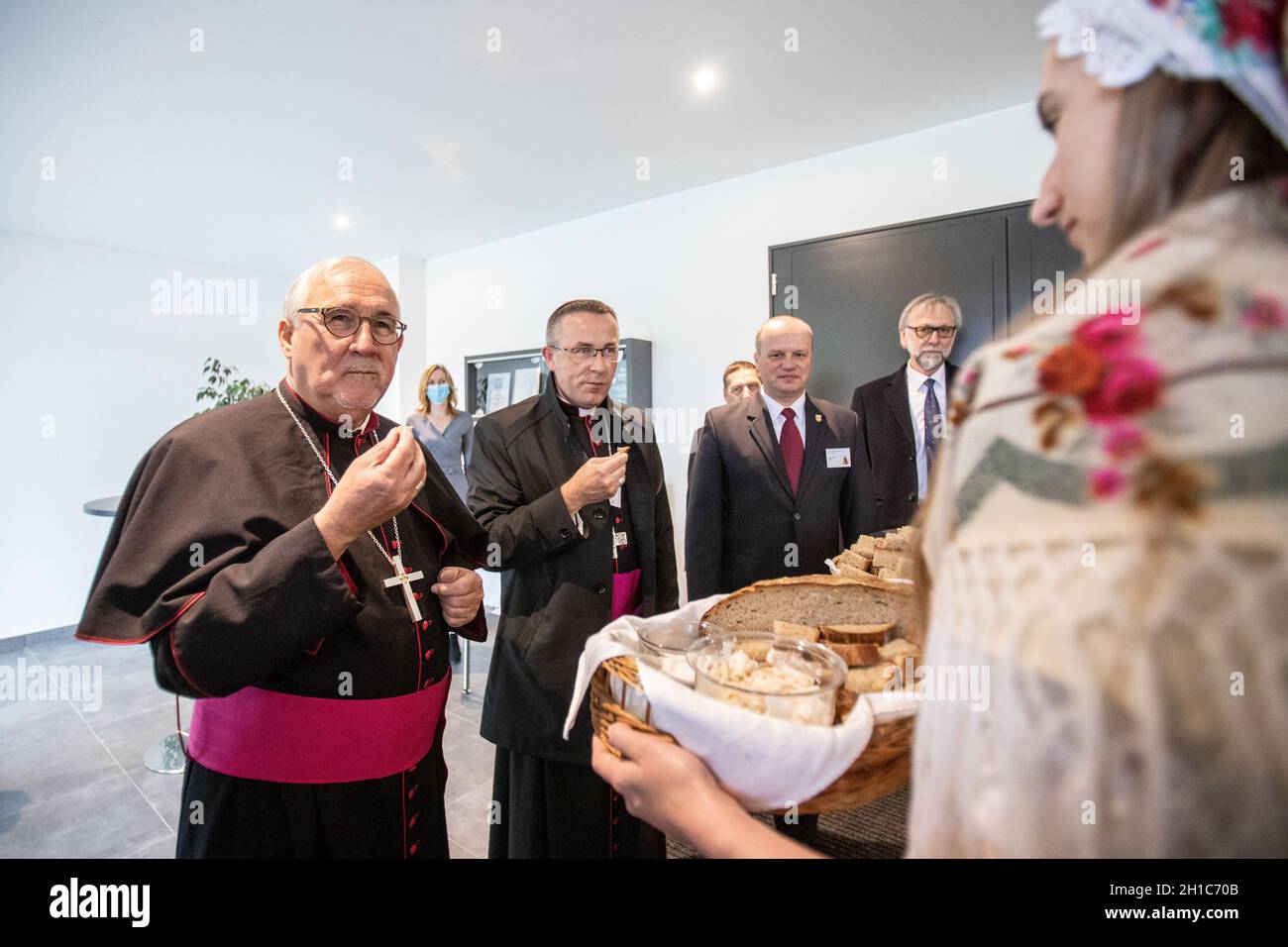 A bell the Nazis seized in Pist, north Moravia,  returns to Czechia, October 16, 2021 as a symbol of peace within a project of bells' return which started in Grotzingen, Germany. At left is bishop of Rottenburg-Stuttgart Dr. Gebhard Furst.  (CTK Photo/Vladimir Prycek) Stock Photo