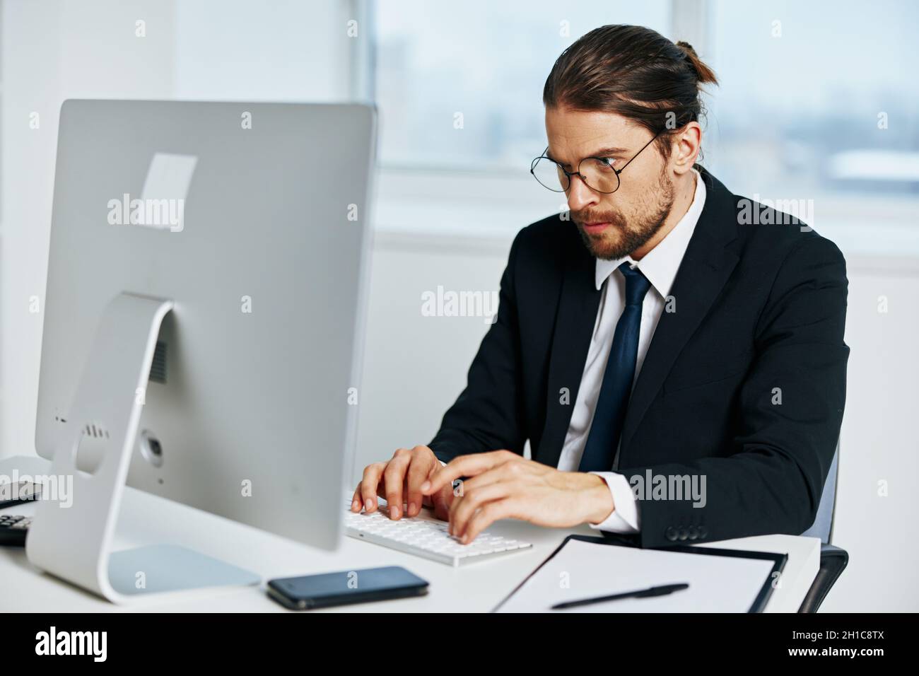 office worker documents in hand communication by phone Lifestyle Stock Photo Alamy