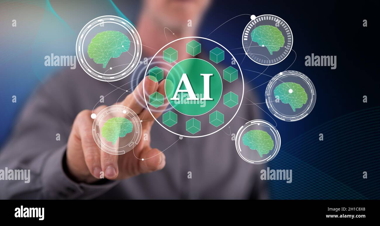 Man touching an ai concept on a touch screen with his finger Stock ...