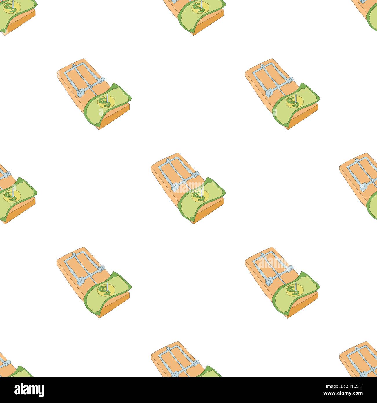 Mousetrap with money pattern seamless background texture repeat wallpaper geometric vector Stock Vector