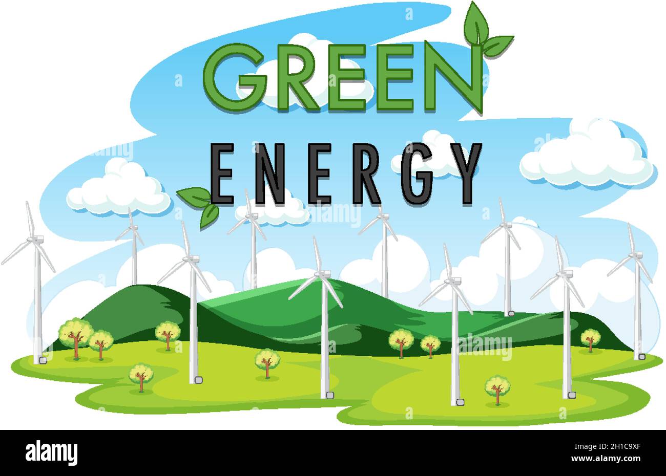 Green energy generated by wind turbine illustration Stock Vector Image ...