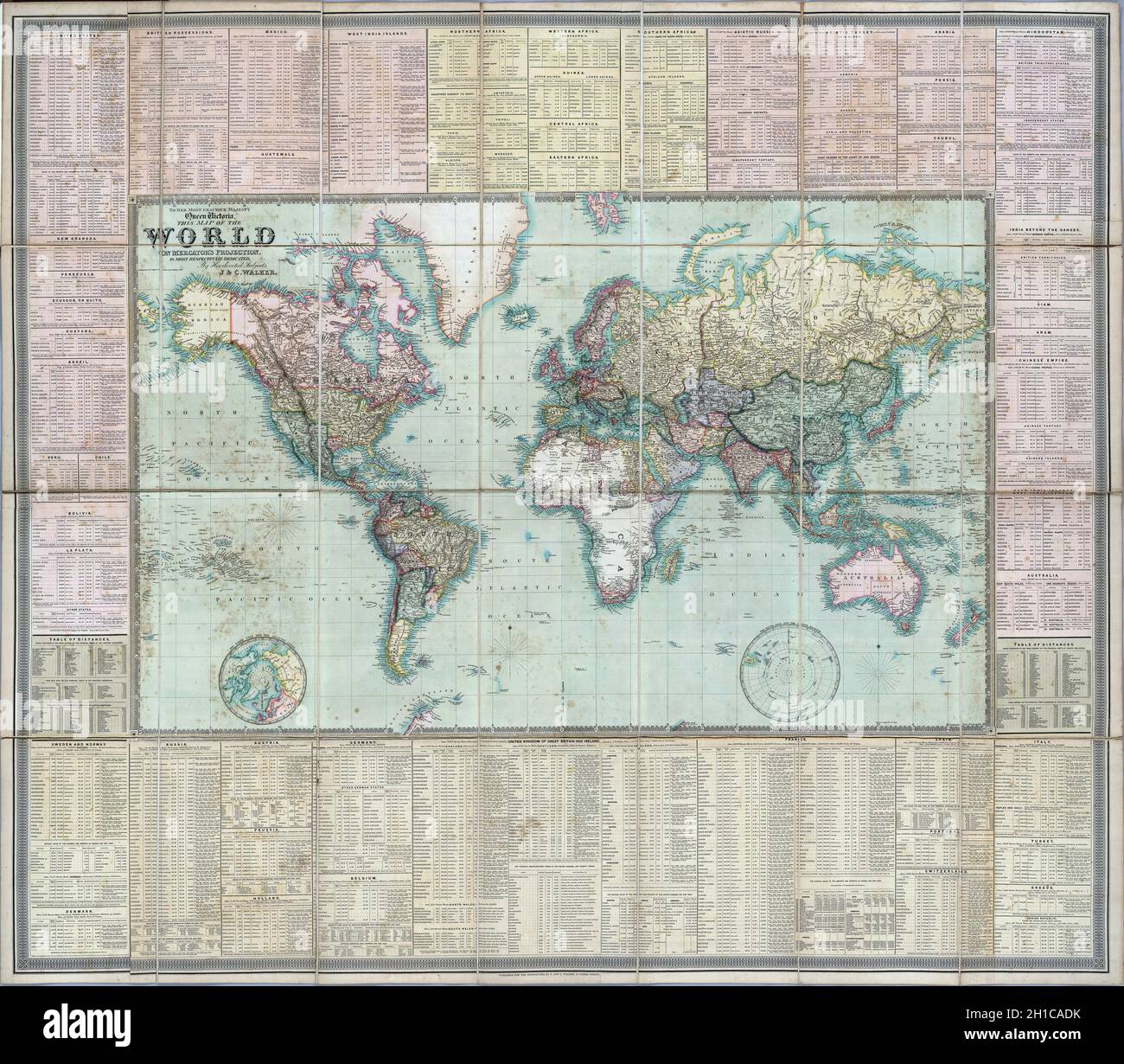 Old vintage framed map of the world Stock Photo - Alamy
