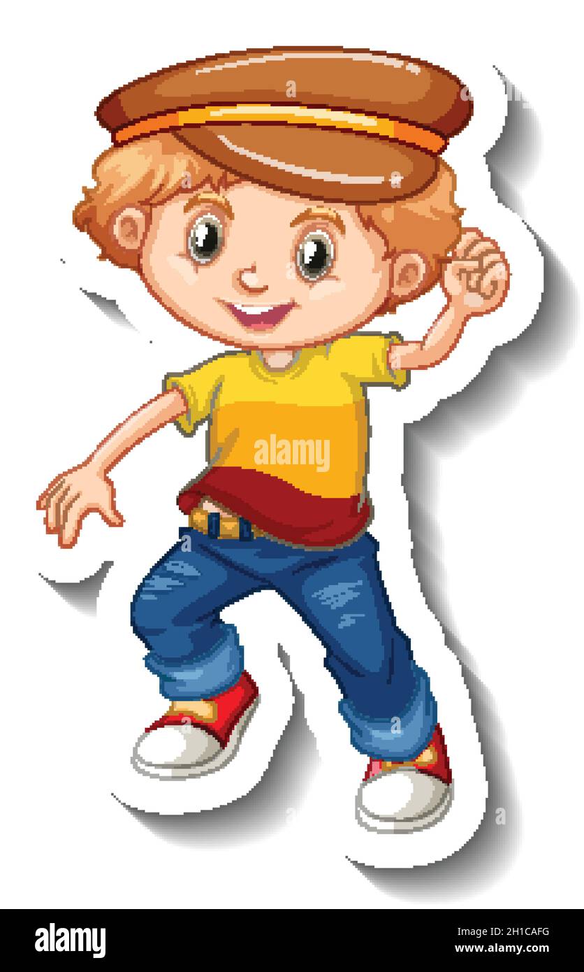 A boy wearing hat cartoon character sticker illustration Stock Vector ...