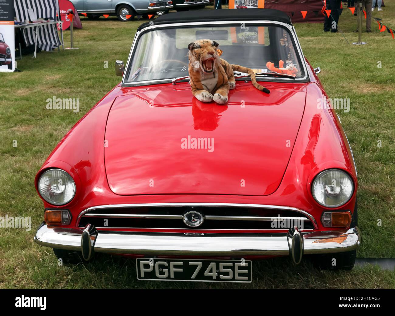 Front view of a Red, 1967, Sunbeam Tiger Mk1, on display at the 2021 London Classic Car Show Stock Photo