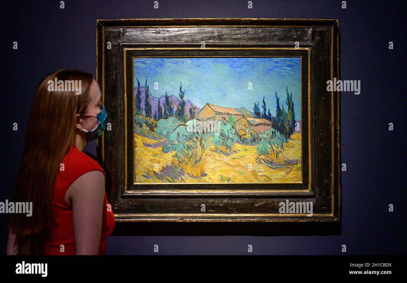 The Cox Collection: The Story of Impressionism, one of the greatest American art collections to appear on the market owned by businessman Edwin L Cox (1921-2020). The evening sale of works takes place at Christie’s in New York on 11 November 2021. Image: Vincent van Gogh, Cabanes de bois parmi les oliviers et cyprès, painted October 1889. Estimate on request (in the region of $40 million). Credit: Malcolm Park/Alamy Live News Stock Photo