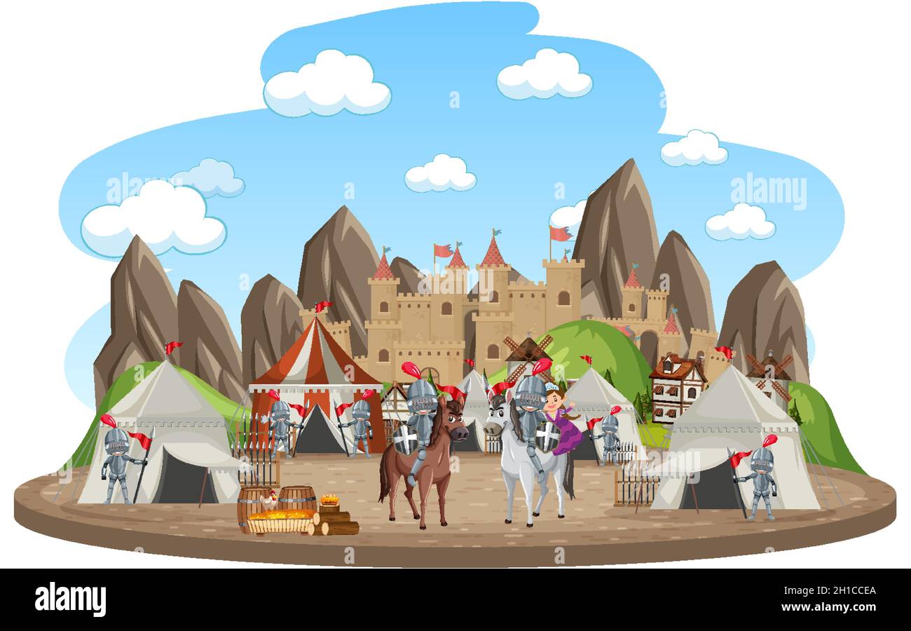 Military medieval camp on white background illustration Stock Vector ...