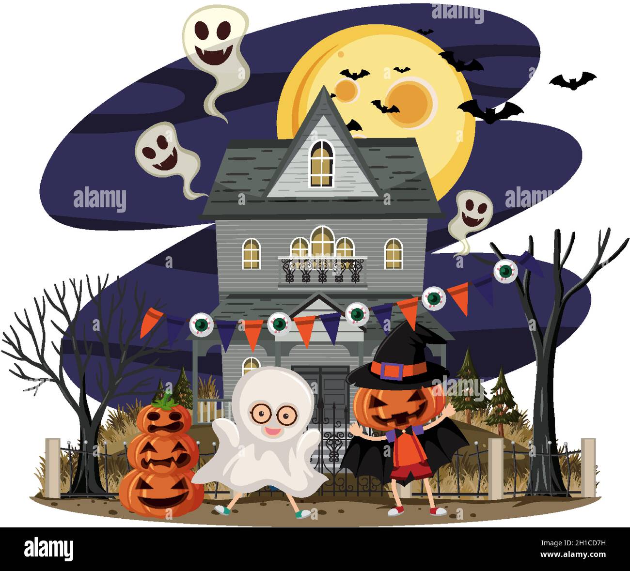 Haunted house at night scene illustration Stock Vector Image & Art - Alamy