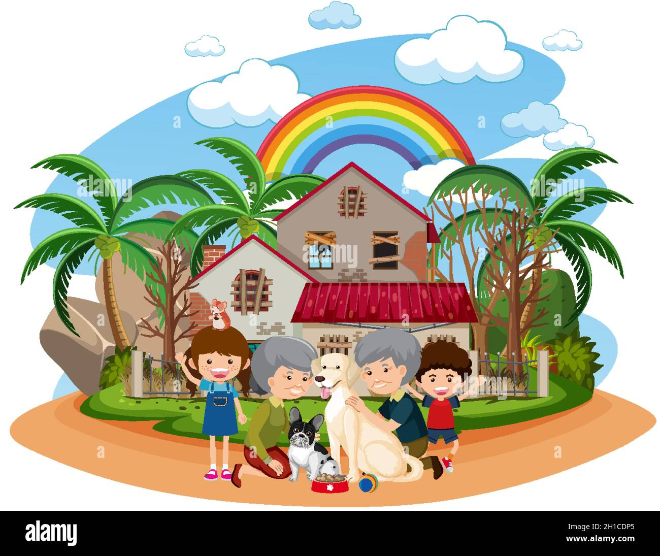 A happy family in front of the house illustration Stock Vector Image ...
