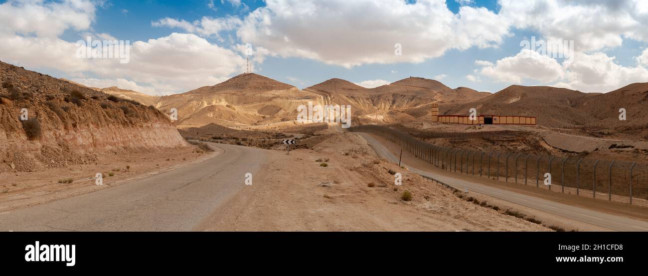 Panoramic view of the Israel-Egypt border from Route 10 - closed military road along the border Stock Photo
