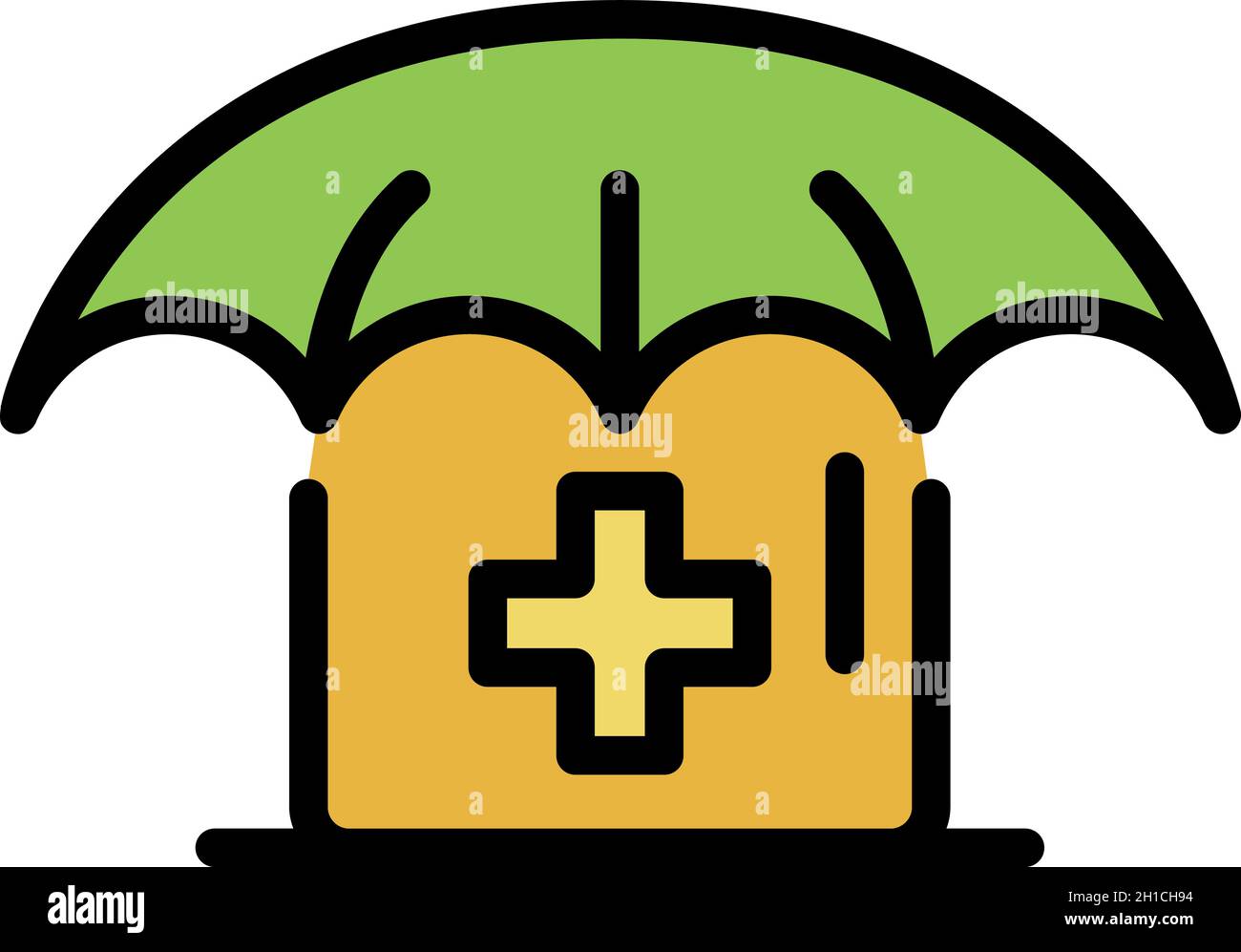 First aid kit and umbrella icon. Outline first aid kit and umbrella