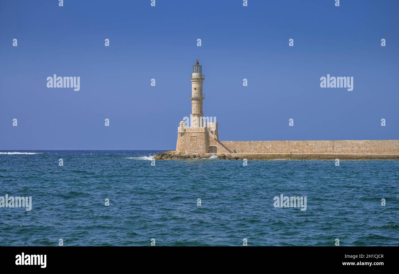 Leuchtturm, Venezianischer Hafen, Chania, Kreta, Griechenland Stock Photo