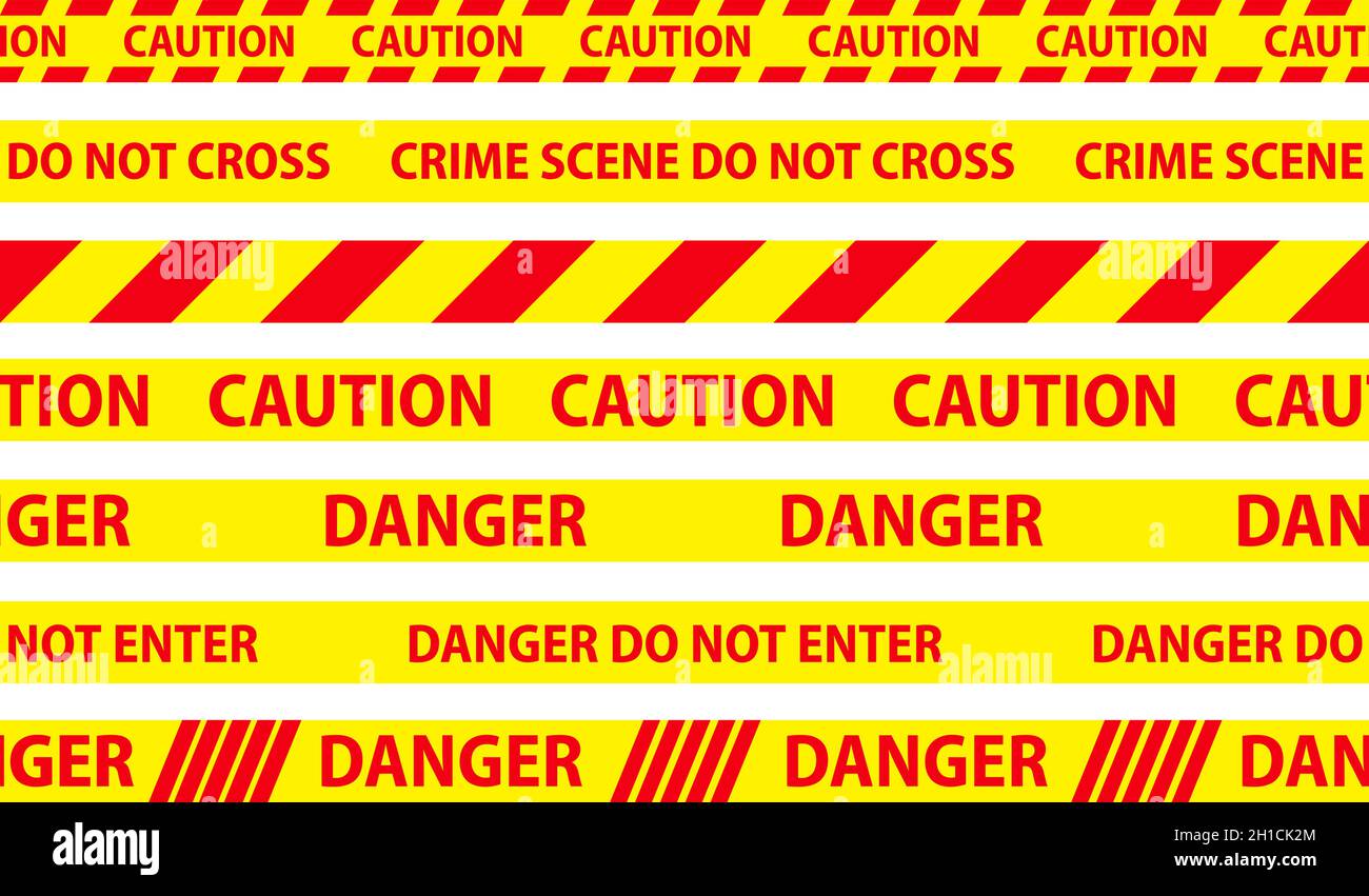 Danger, caution and warning seamless tapes. Red and yellow police