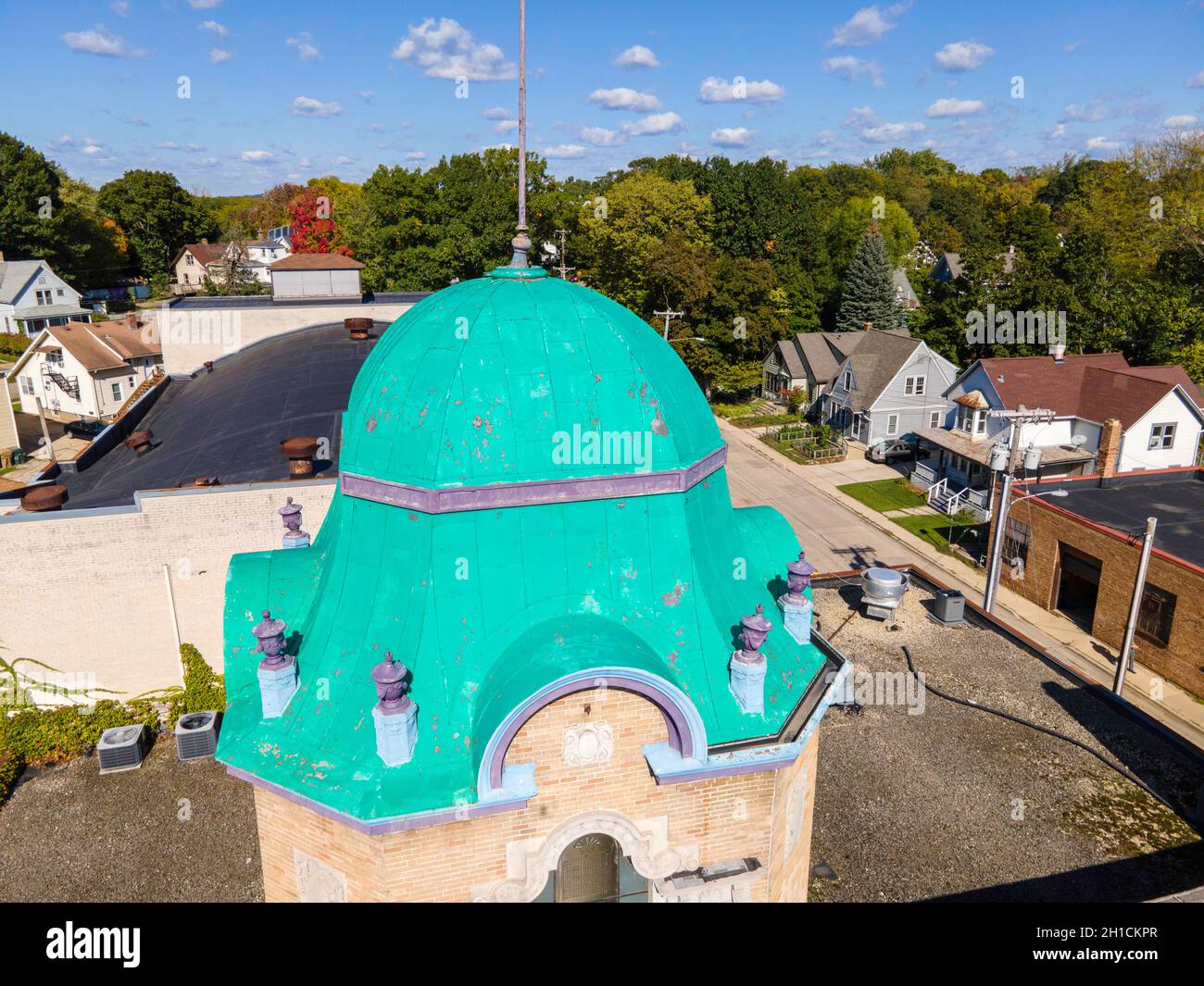 Aerial photograph of Madison's iconic Barrymore Theater, Atwood Avenue, Madison, Wisconsin, USA