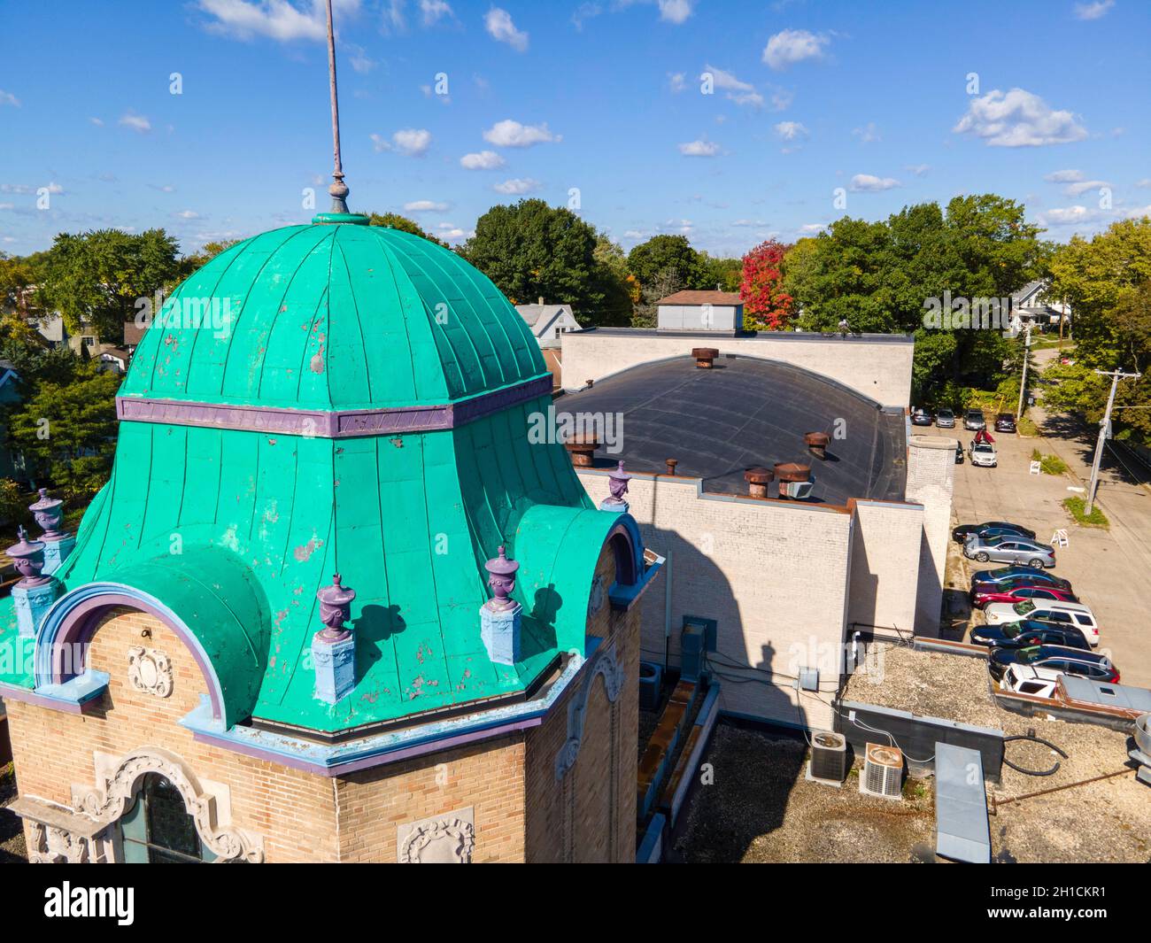 Aerial photograph of Madison's iconic Barrymore Theater, Atwood Avenue, Madison, Wisconsin, USA