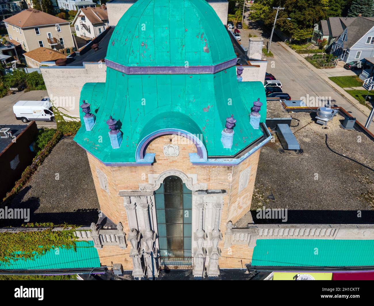 Aerial photograph of Madison's iconic Barrymore Theater, Atwood Avenue, Madison, Wisconsin, USA