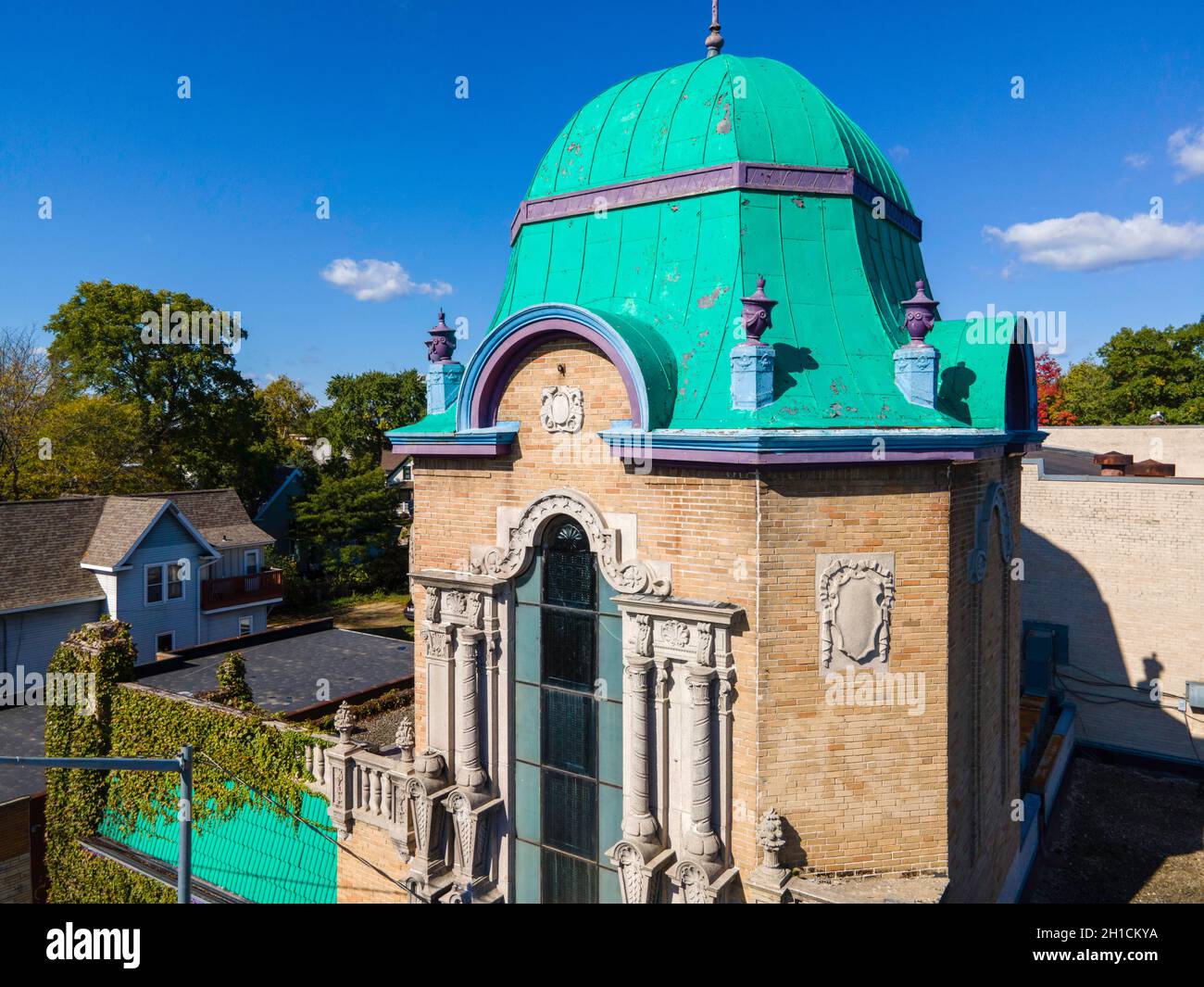 Aerial photograph of Madison's iconic Barrymore Theater, Atwood Avenue, Madison, Wisconsin, USA