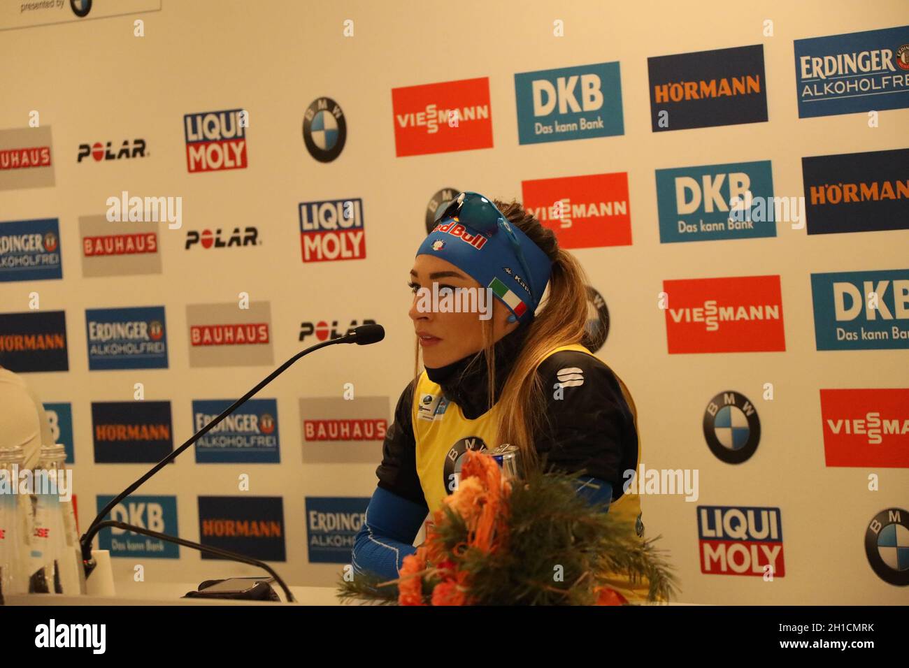 Die neue Weltmeisterin Dorothea Wierer (Italien) bei der Pressekonferenz, PK,   ITA, IBU Biathlon-Weltmeisterschaft Antholz 2020 Stock Photo