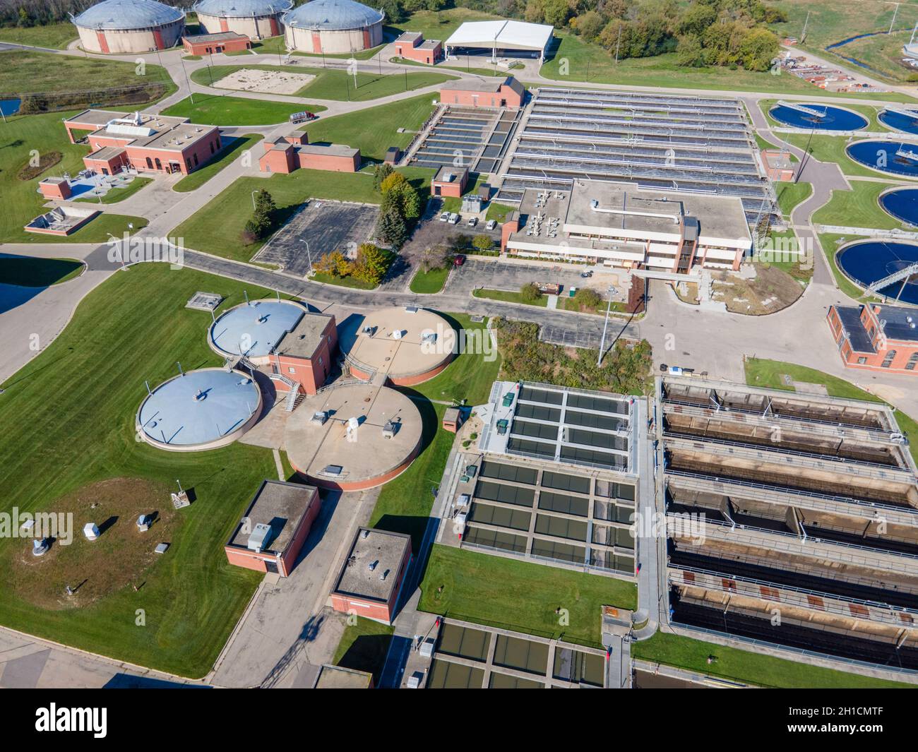 Aerial photograph of the wastewater treatment facility at the Madison