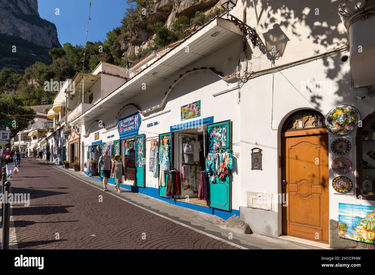 Positano, Italy June 12, 2017 Shops on Via Cristoforo Colombo in