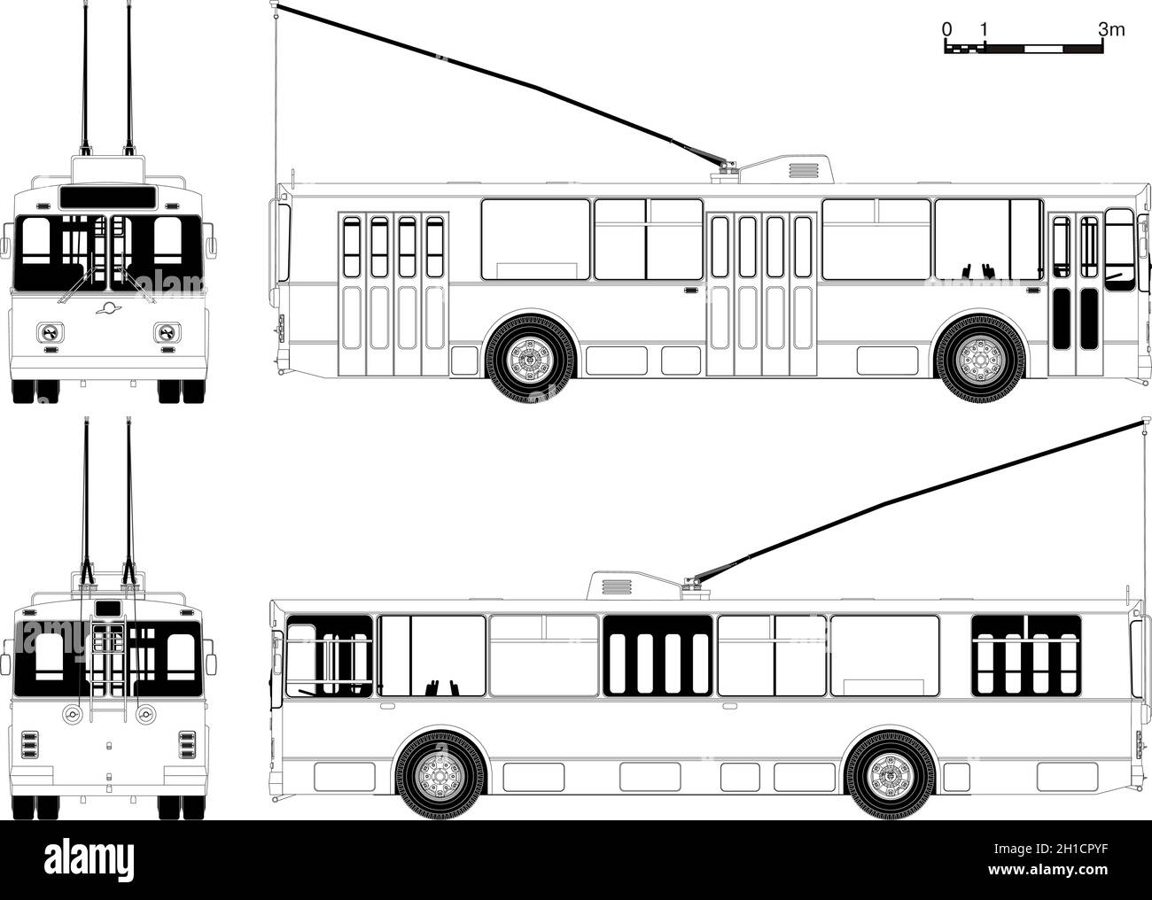 schematic drawing urban trolley. Available EPS-8 vector format separated by groups and layers for easy edit Stock Vector