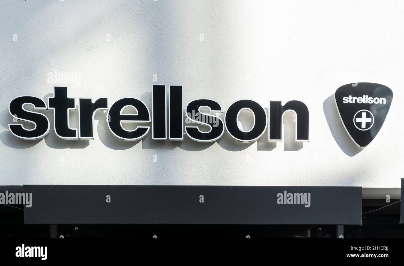TRIER, GERMANY - SEPTEMBER 13, 2019: Logo of the brand 'Strellson'. Strellson was created in 1984 by the Strellson AG. The product range mainly includ Stock Photo