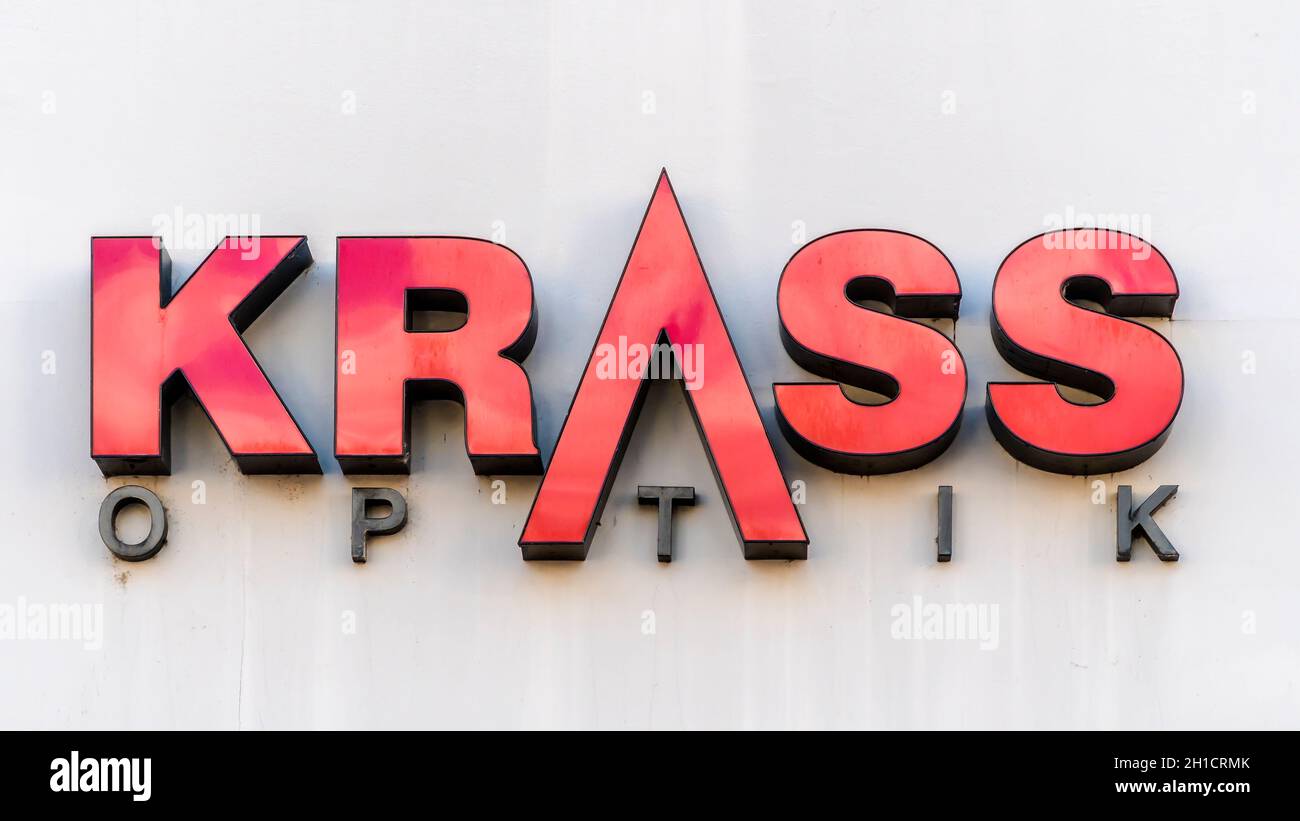 TRIER, GERMANY - SEPTEMBER 13, 2019: Krass optik store sign. With 74 branches, the German company provides exclusive collections of eyeglasses, sungla Stock Photo
