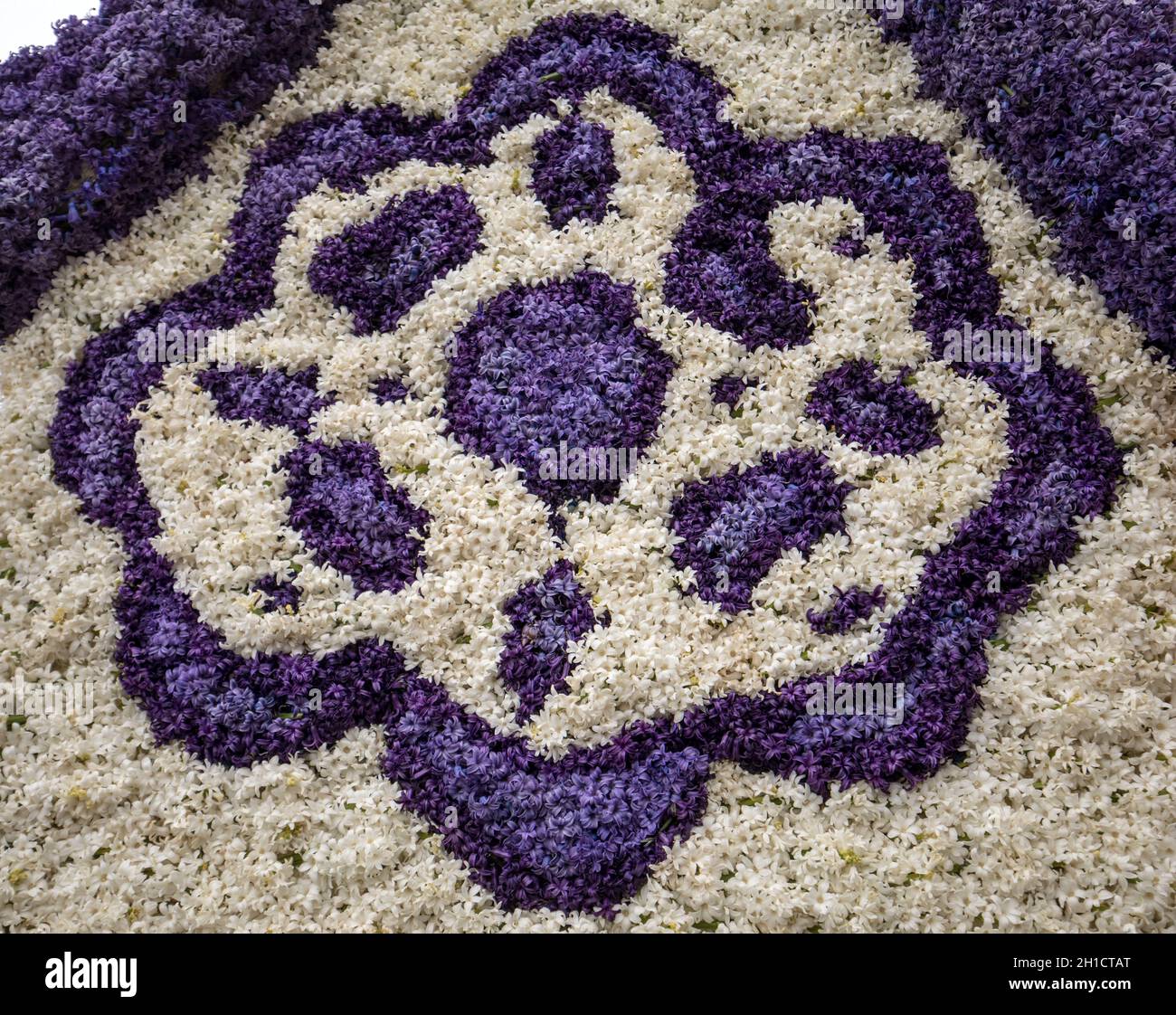 Noordwijkerhout, Netherlands - April 21,  2017: Floristic decorations  at the traditional flowers parade Bloemencorso from Noordwijk to Haarlem in the Stock Photo