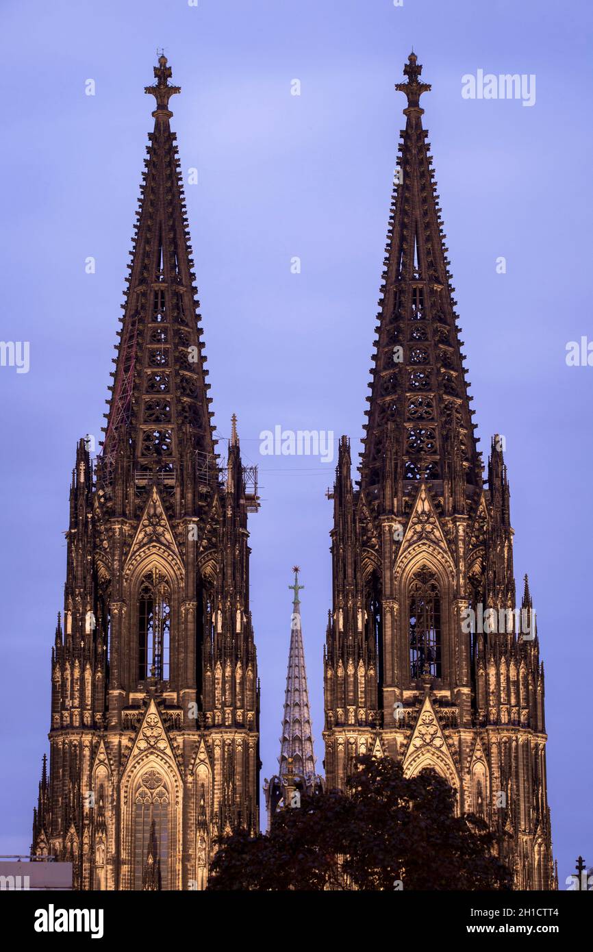 the west facade of the cathedral, Cologne, Germany.  die Westfassade des Doms, Koeln, Deutschland. Stock Photo