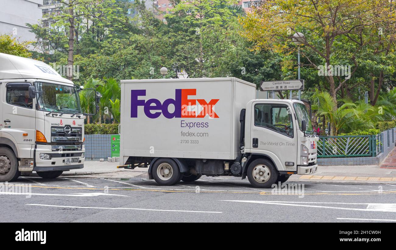 Hong Kong, China April 25, 2017 FedEx Delivery Truck at Canton Road Kowllon in Hong Kong