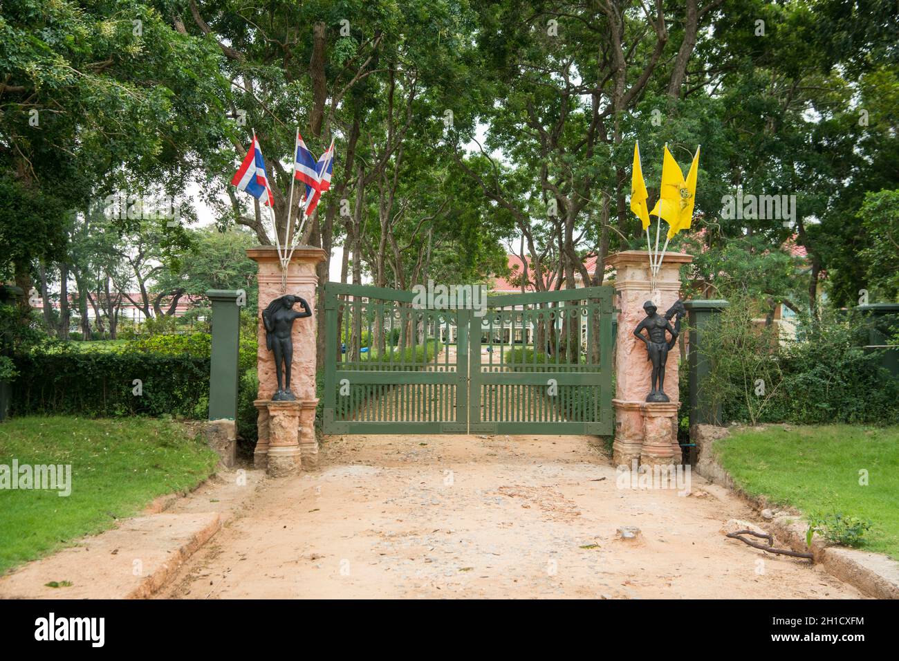 the gate of the Royal Summer Palace of Marukhathaiyawan of King Rama 5 north the Town of Hua Hin in Thailand.   Thailand, Hua Hin, November, 2019 Stock Photo