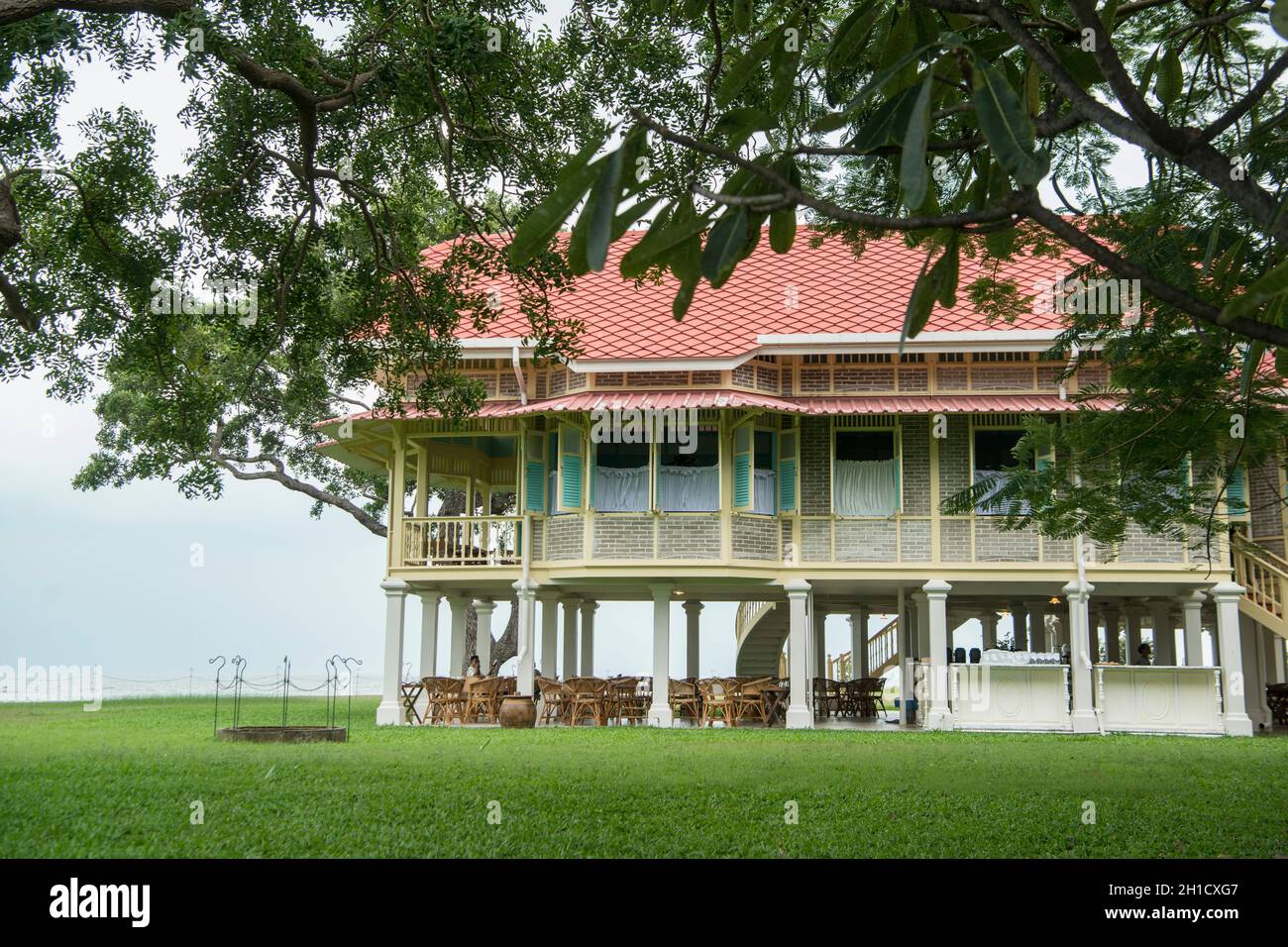 the Tea House of the Royal Summer Palace of Marukhathaiyawan of King Rama 5 north the Town of Hua Hin in Thailand.   Thailand, Hua Hin, November, 2019 Stock Photo