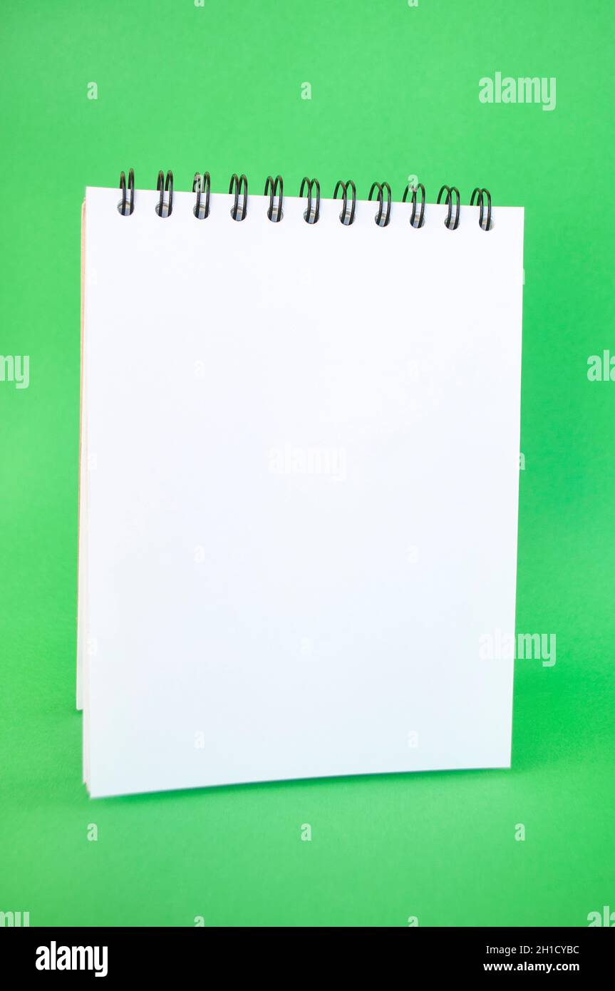 School supplies on bright green background with copyspace. Back to school concept. Stock Photo