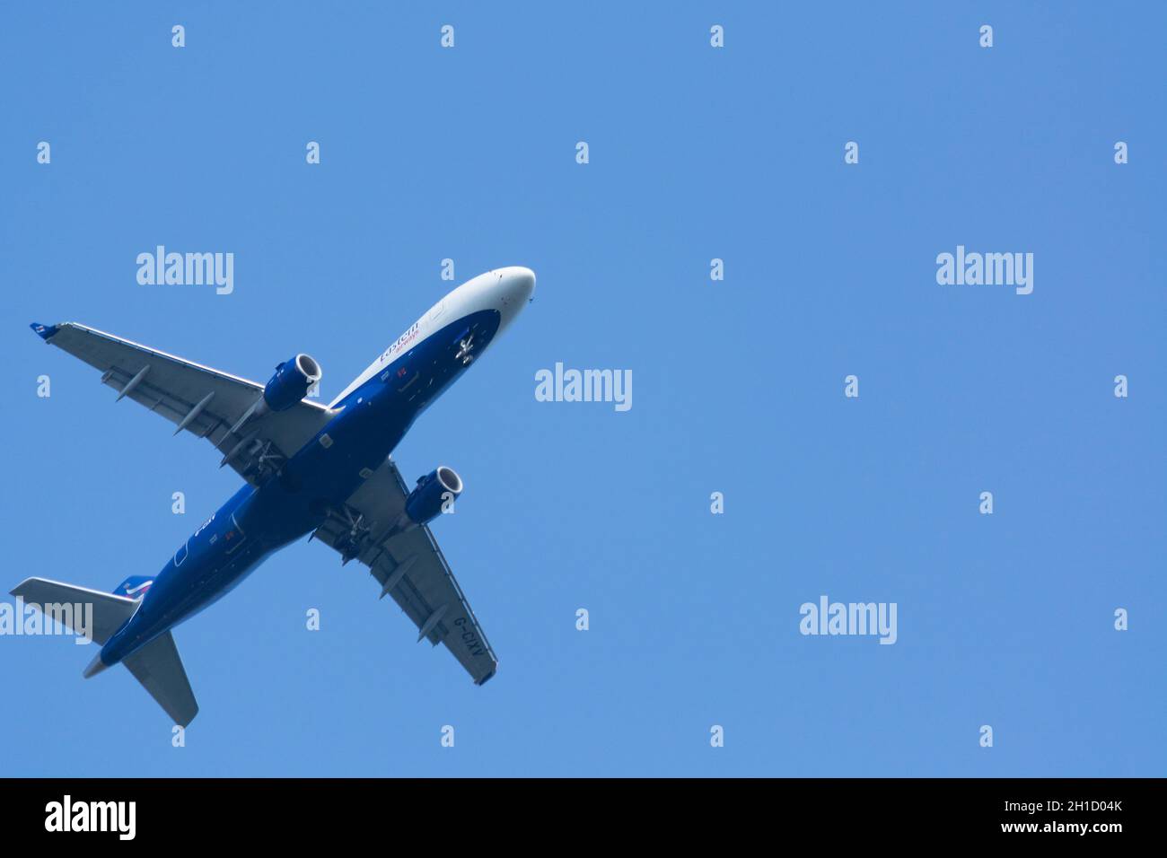 RATINGEN, NRW, GERMANY - AUGUST 28, 2018: Passenger plane landing on the Dusseldorf airport Stock Photo