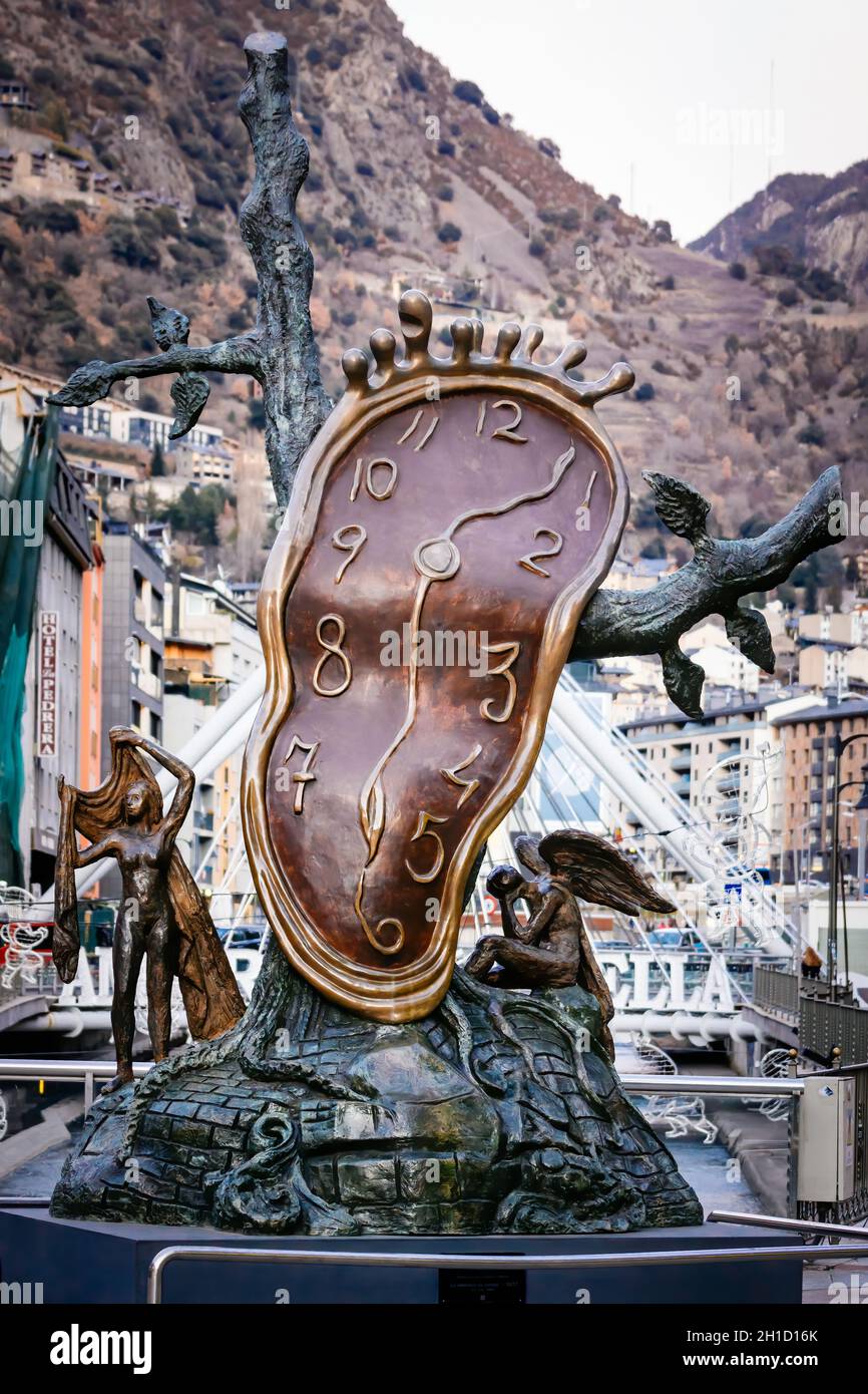Andorra la Vella, Andorra, Feb 2018 Statue of a pope or saint in front ...