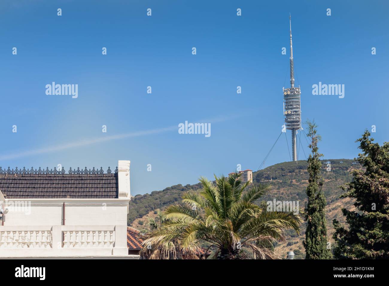 Barcelona, Spain - June 20, 2017: on the heights of Barcelona, the Tower of Collserola (Torre de Collserola), a communication tower of the British arc Stock Photo