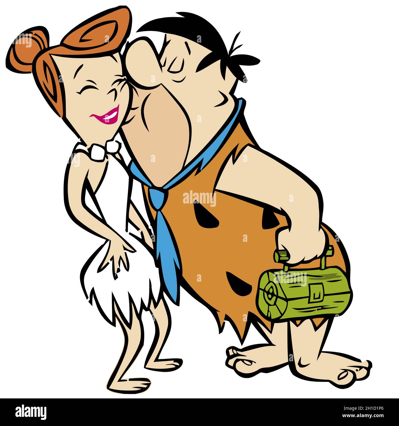 Fred and wilma couple kiss Flintstones romantic illustration editorial Stock Photo