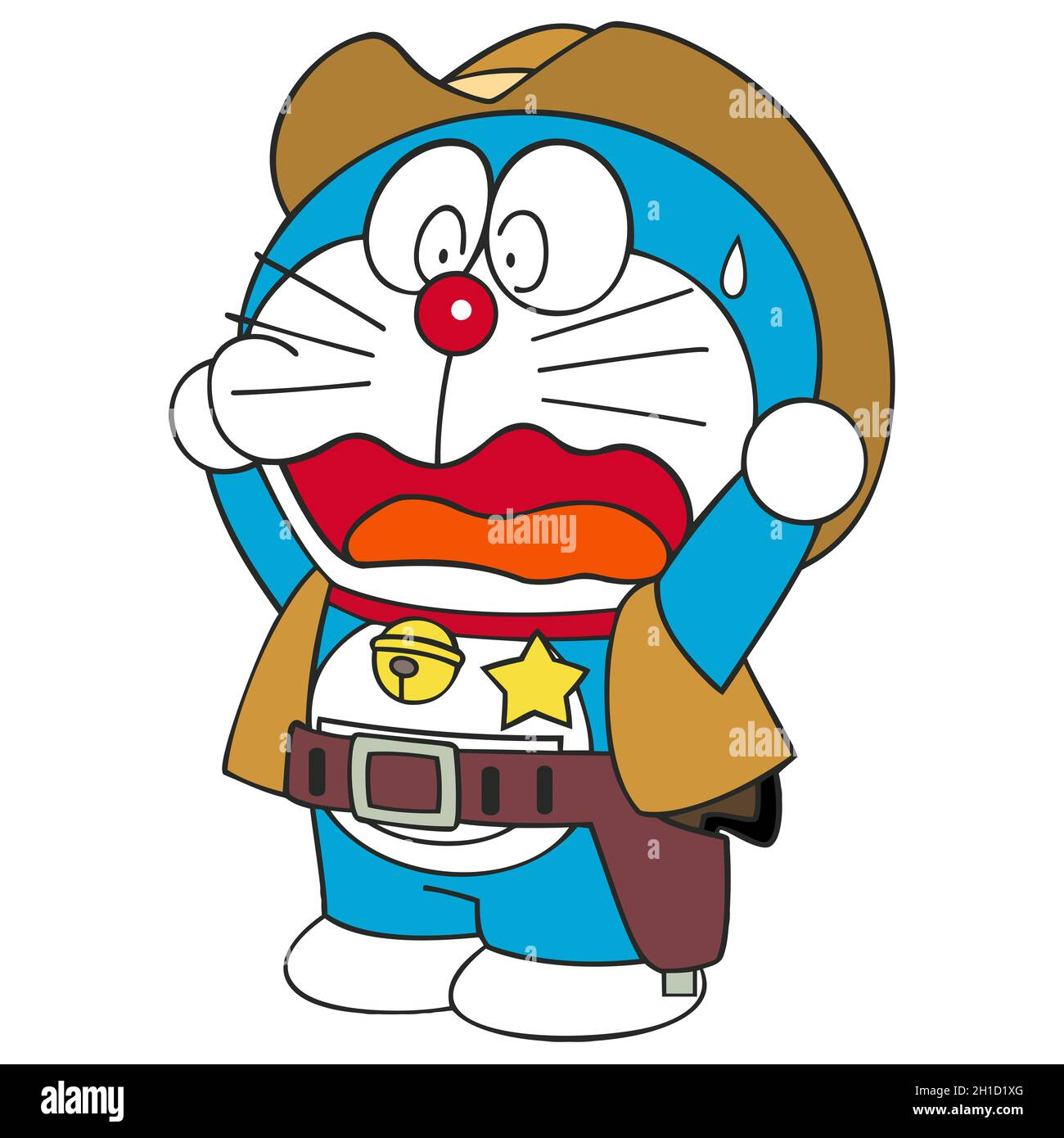 doraemon character japan manga cowboy sweating illustration editorial 2H1D1XG